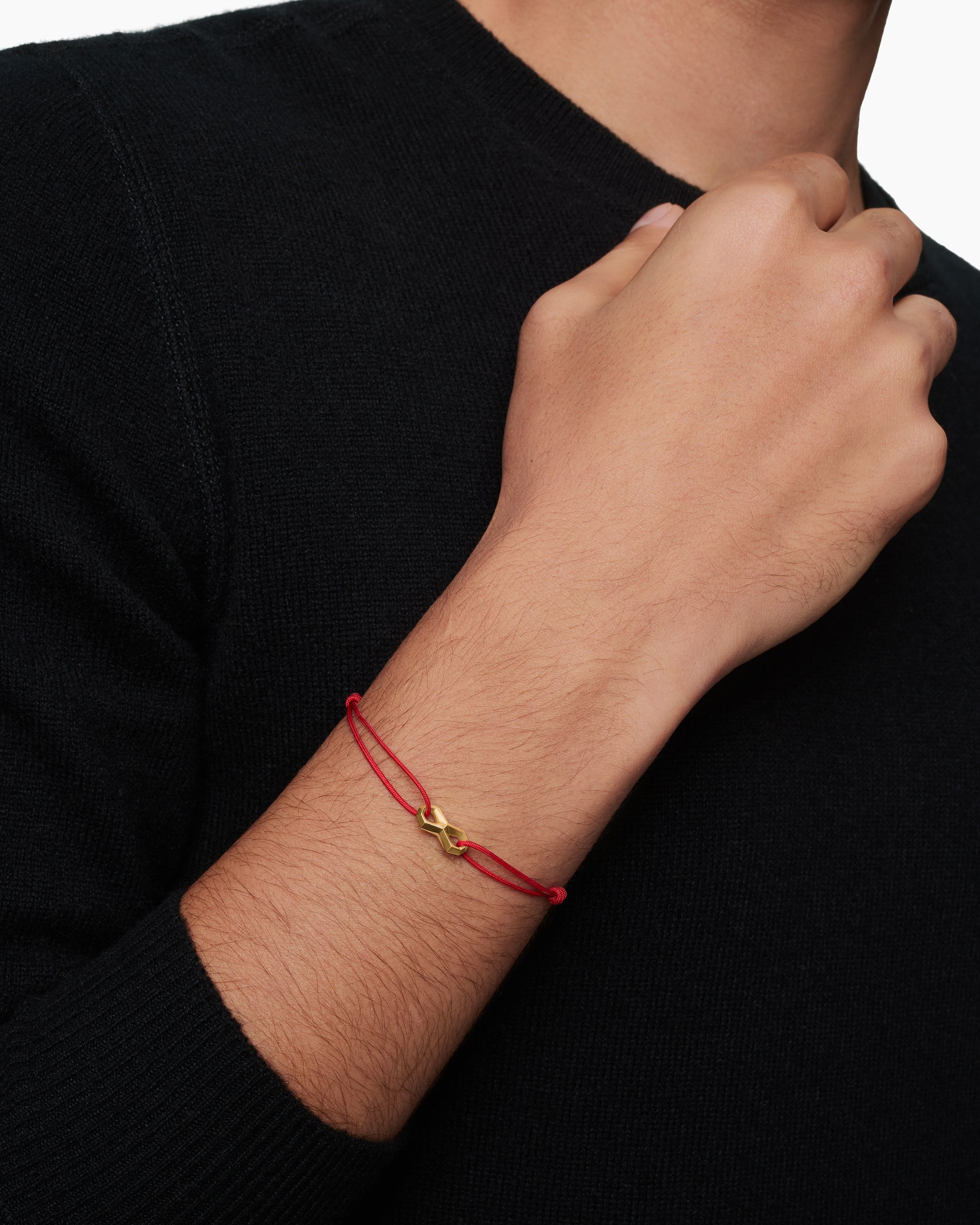 Alternative view of Infinity Link Cord Bracelet in Red Nylon with 18K Yellow Gold, 9mm