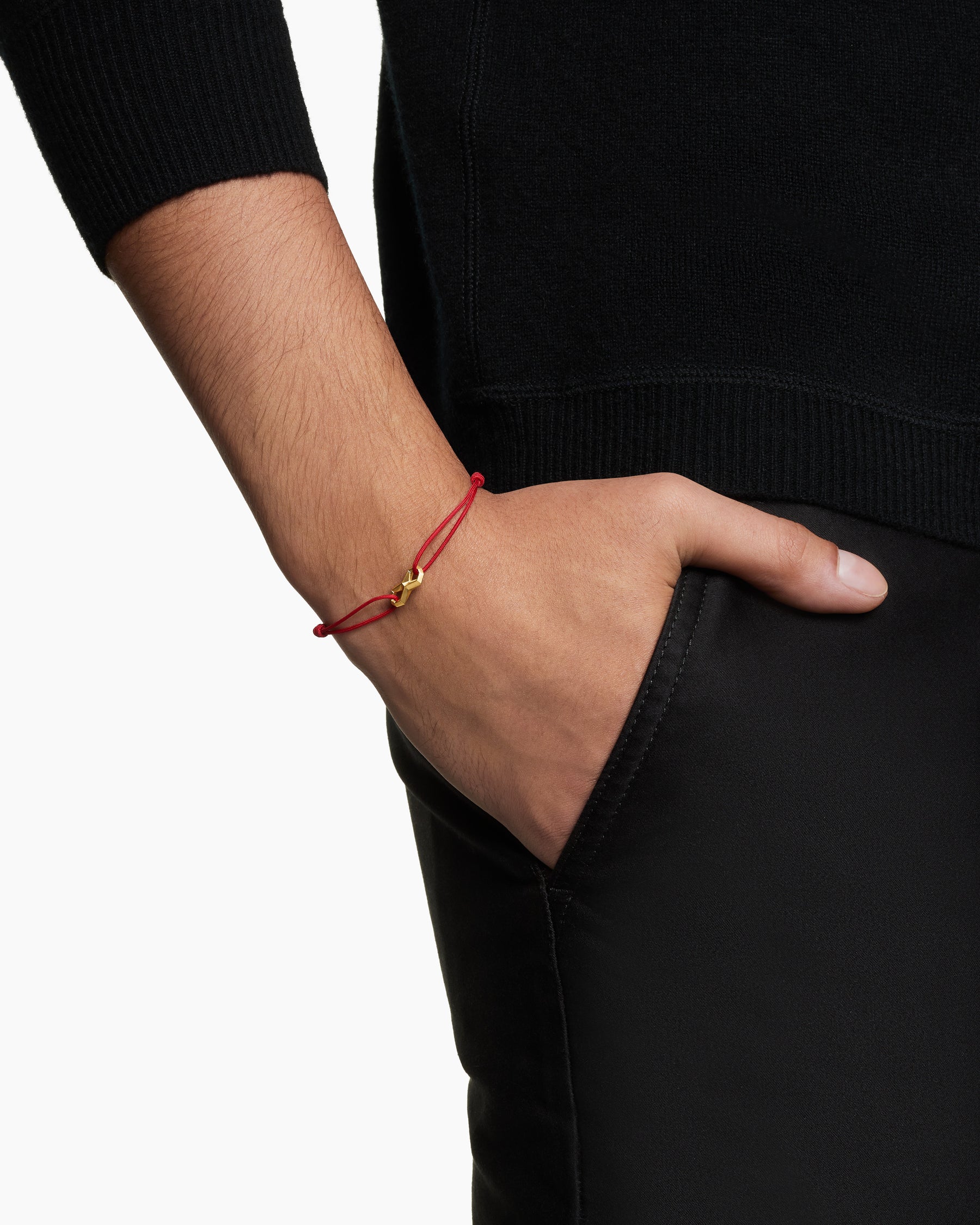 Infinity Link Cord Bracelet in Red Nylon with 18K Yellow Gold, 9mm - Image 6
