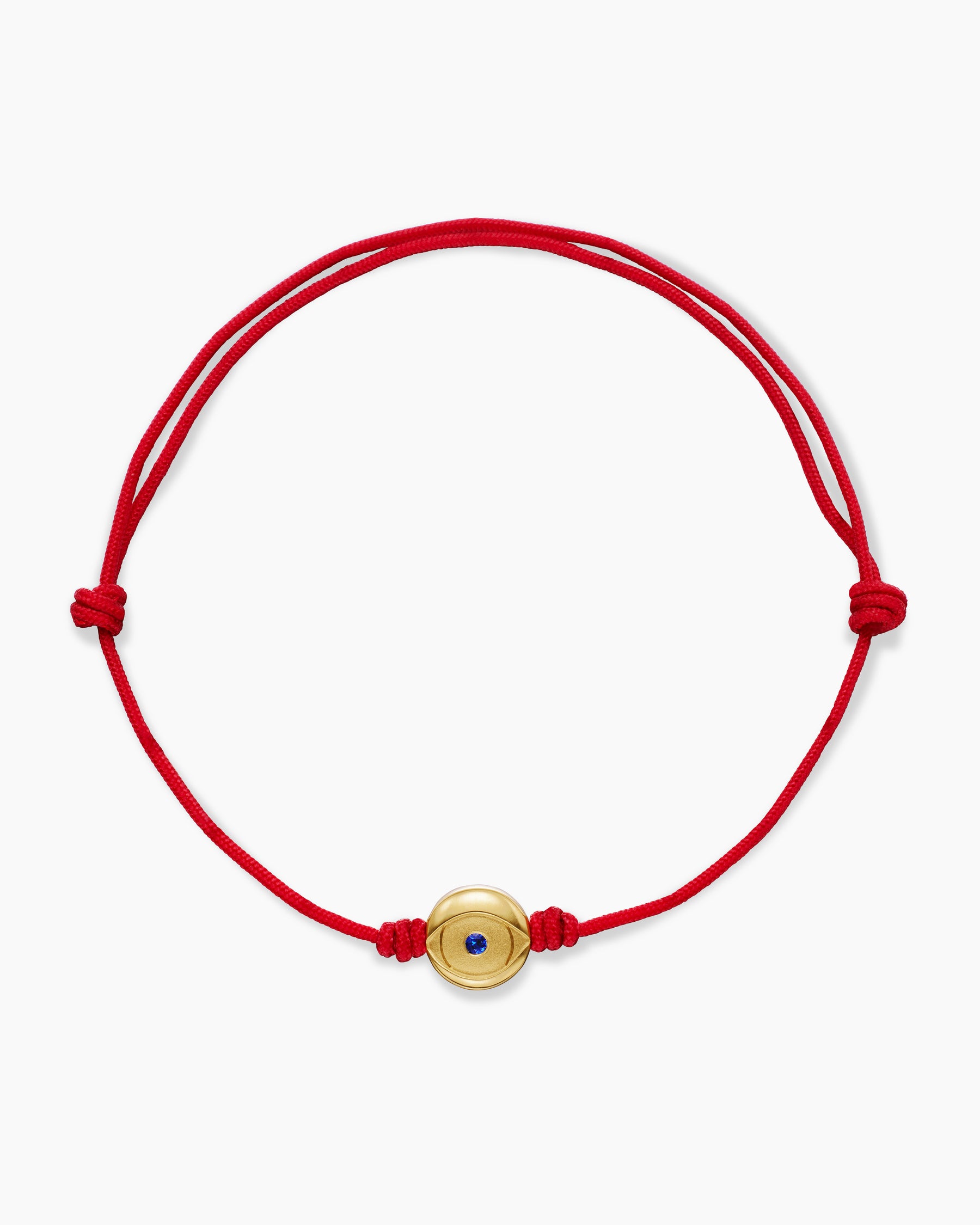 Evil Eye Cord Bracelet in Red Nylon with 18K Yellow Gold and Sapphire, 7.7mm - Image 3