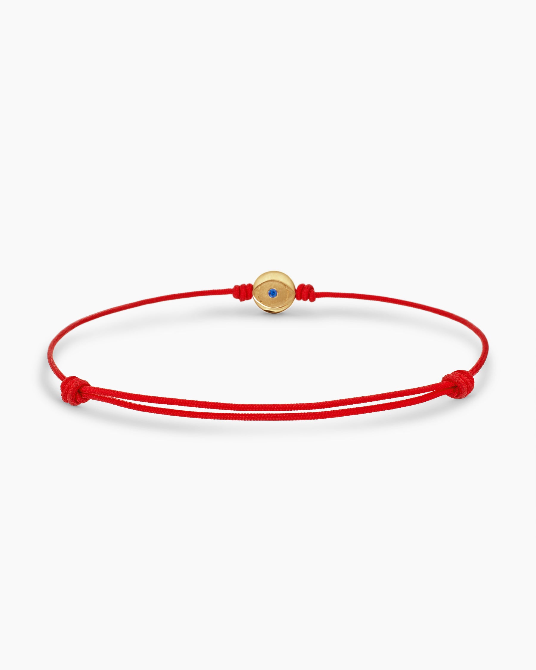 Evil Eye Cord Bracelet in Red Nylon with 18K Yellow Gold and Sapphire, 7.7mm - Image 4