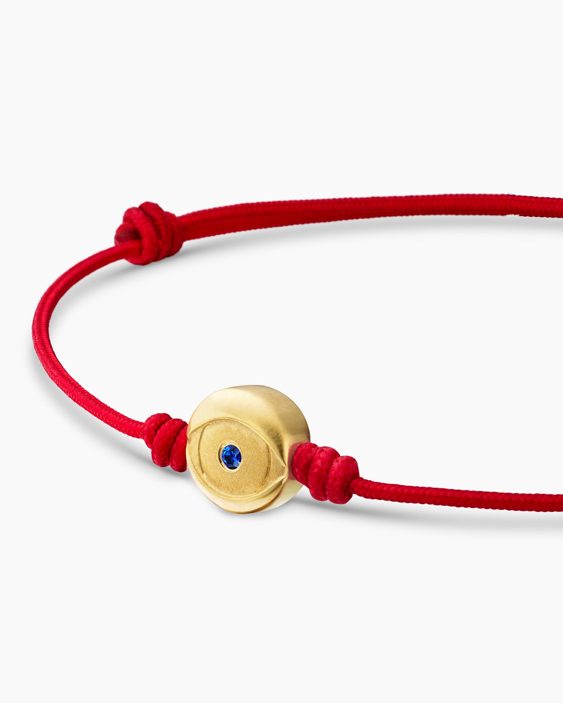 Evil Eye Cord Bracelet in Red Nylon with 18K Yellow Gold and Sapphire, 7.7mm - Image 5