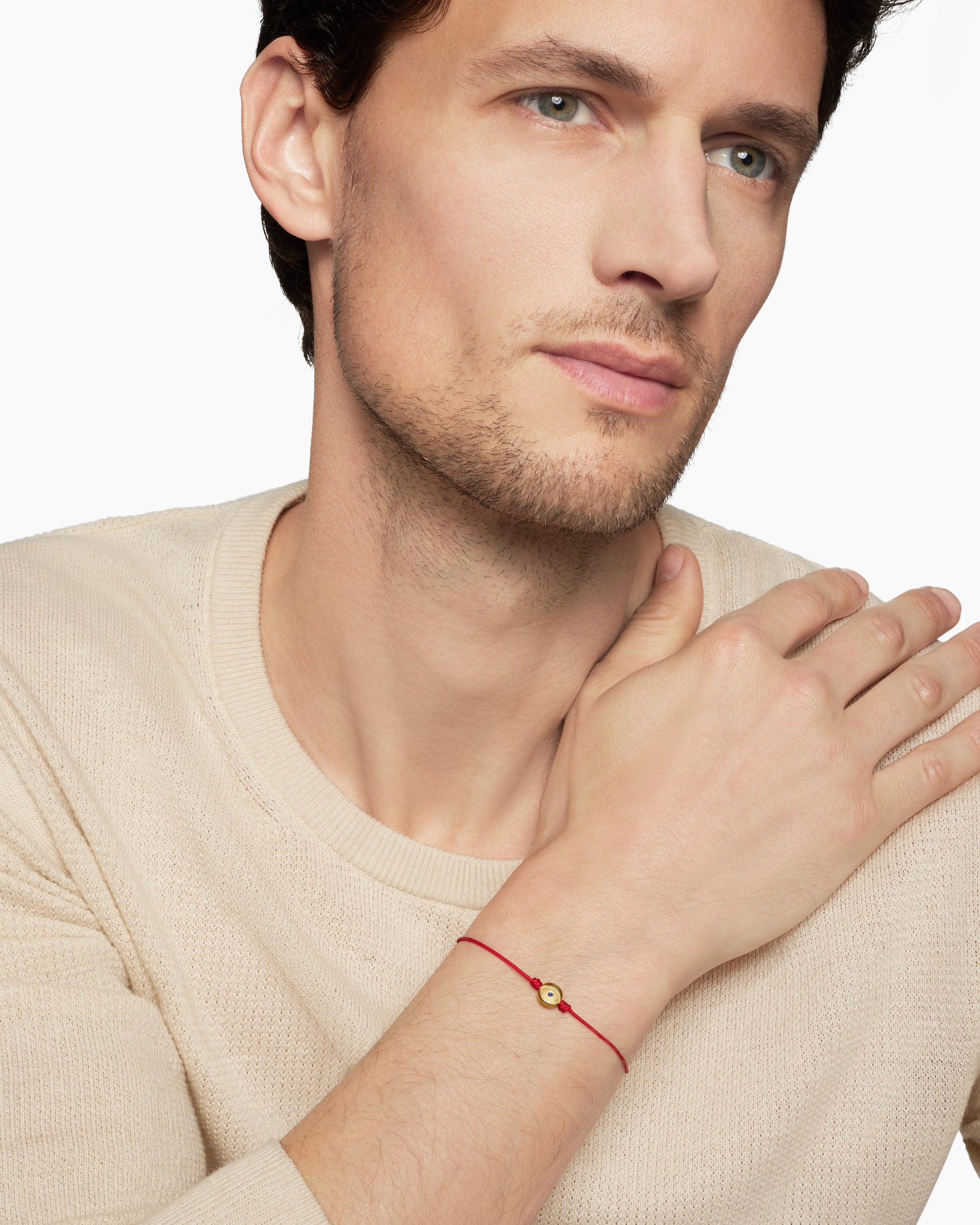 Evil Eye Cord Bracelet in Red Nylon with 18K Yellow Gold and Sapphire, 7.7mm - Image 6