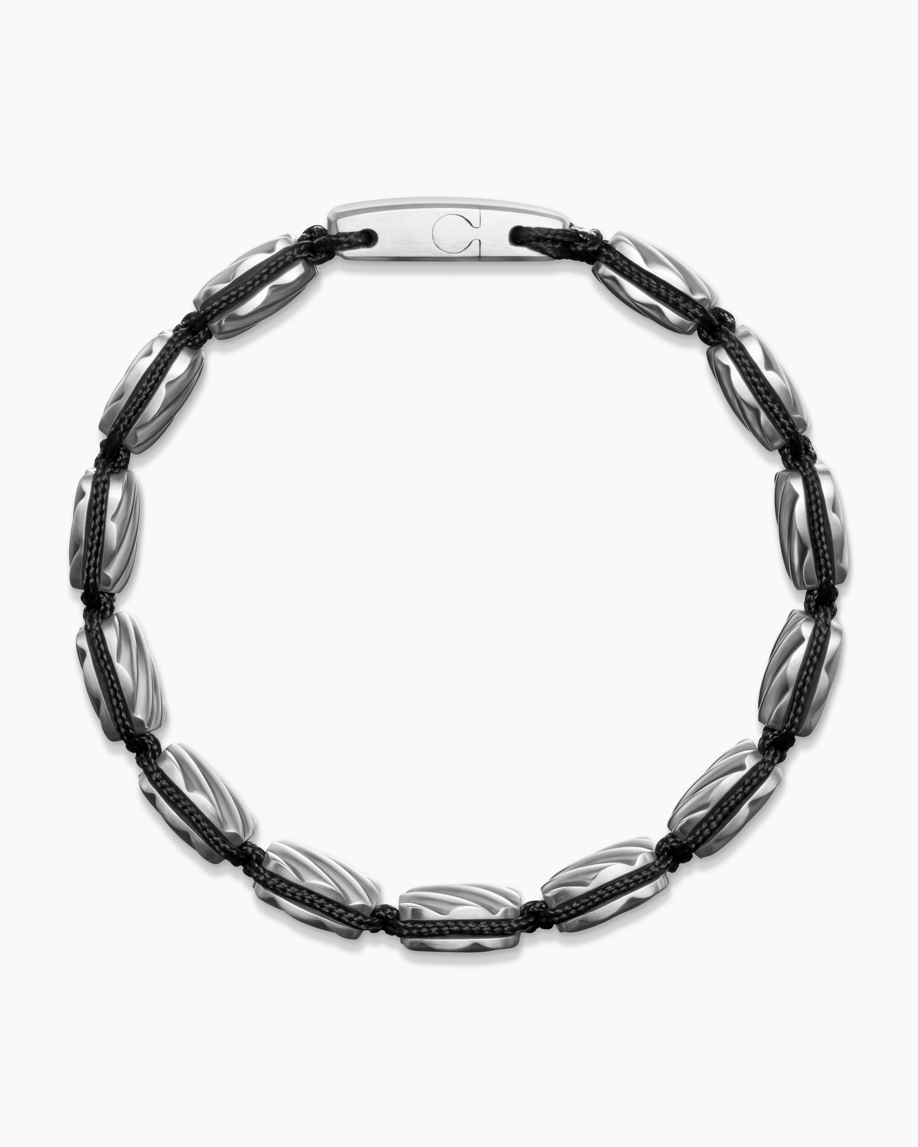 Sculpted Cable Woven Tile Bracelet with Sterling Silver and Black Nylon, 8.5mm - Image 3