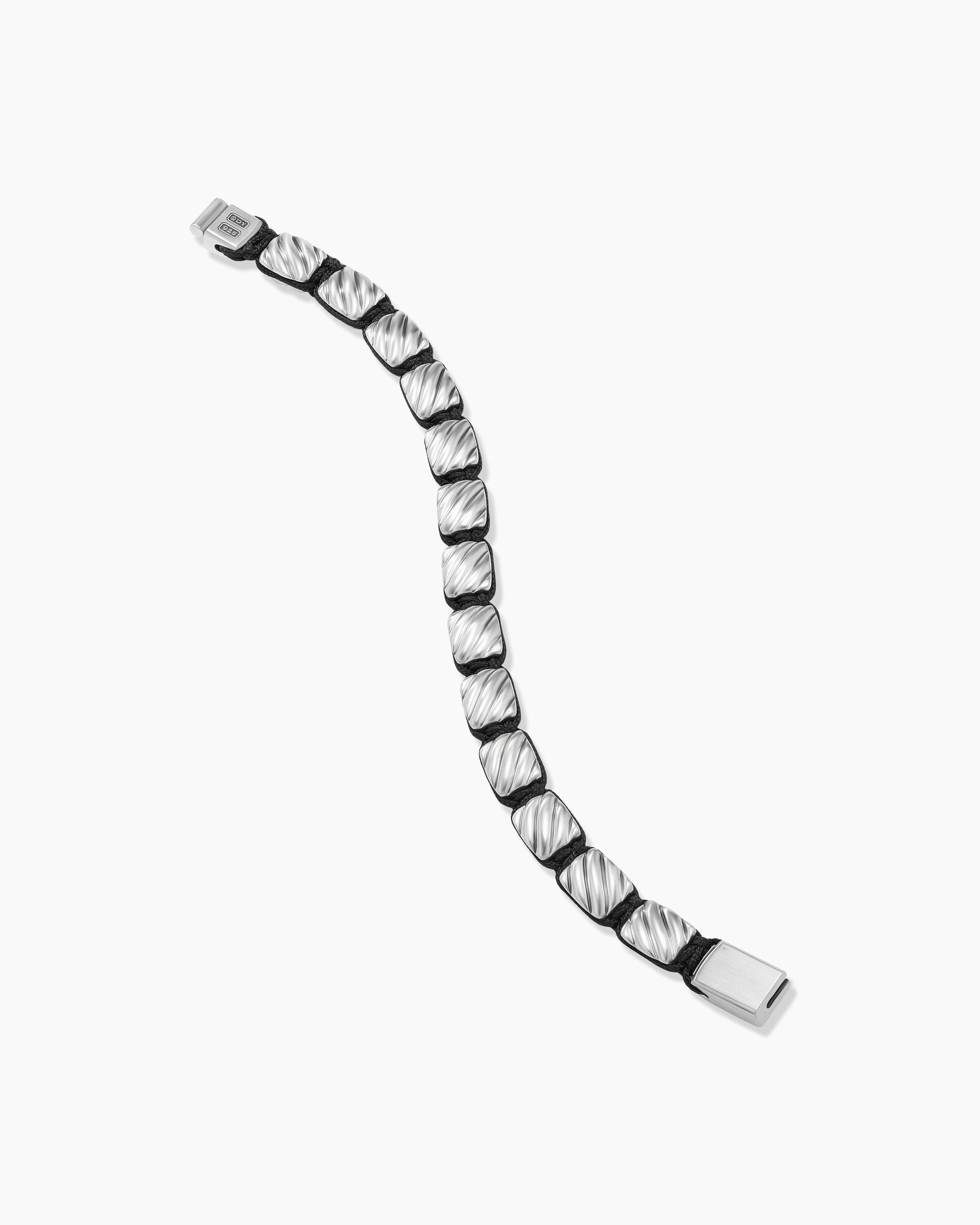 Sculpted Cable Woven Tile Bracelet with Sterling Silver and Black Nylon, 8.5mm - Image 4