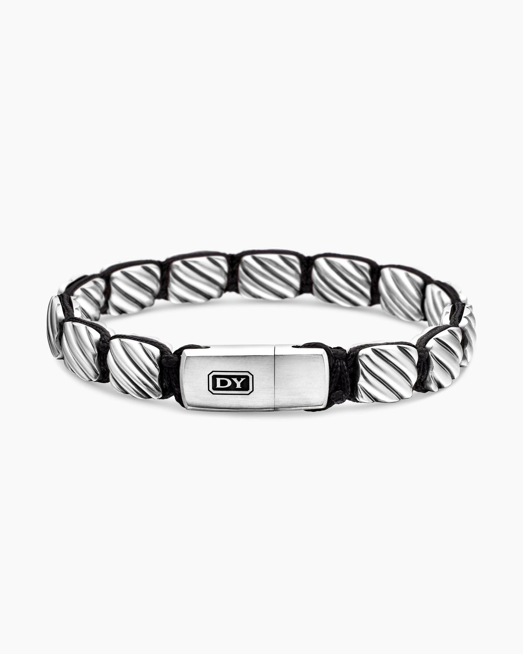 Sculpted Cable Woven Tile Bracelet with Sterling Silver and Black Nylon, 8.5mm - Image 5