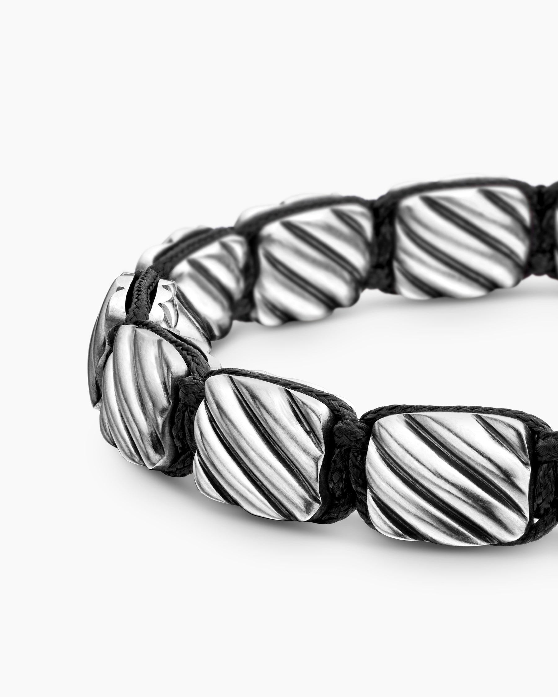 Sculpted Cable Woven Tile Bracelet with Sterling Silver and Black Nylon, 8.5mm - Image 7