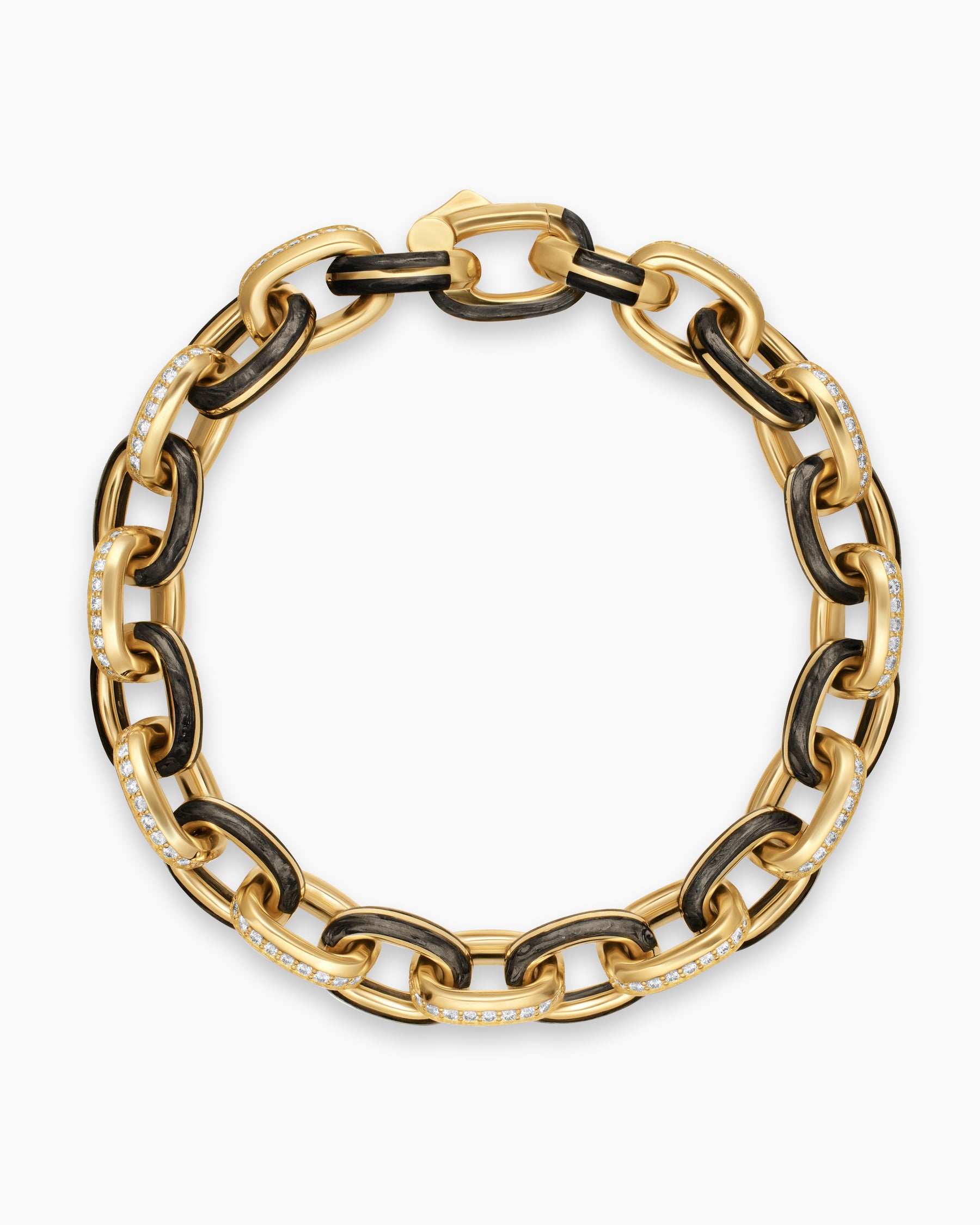 Streamline Oval Link Bracelet in 18K Yellow Gold with Forged Carbon and Diamonds, 10.8mm - Image 3