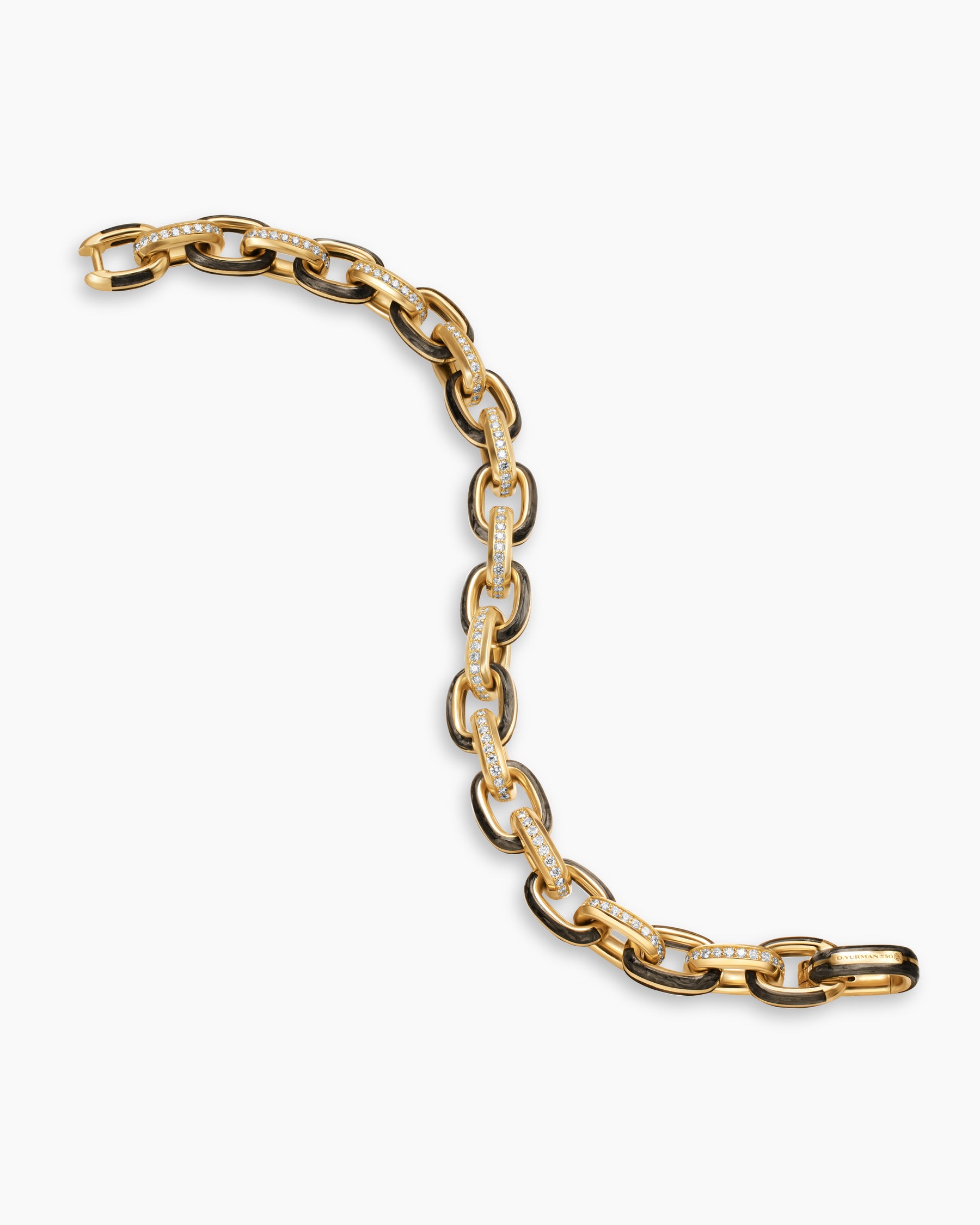 Streamline Oval Link Bracelet in 18K Yellow Gold with Forged Carbon and Diamonds, 10.8mm - Image 4