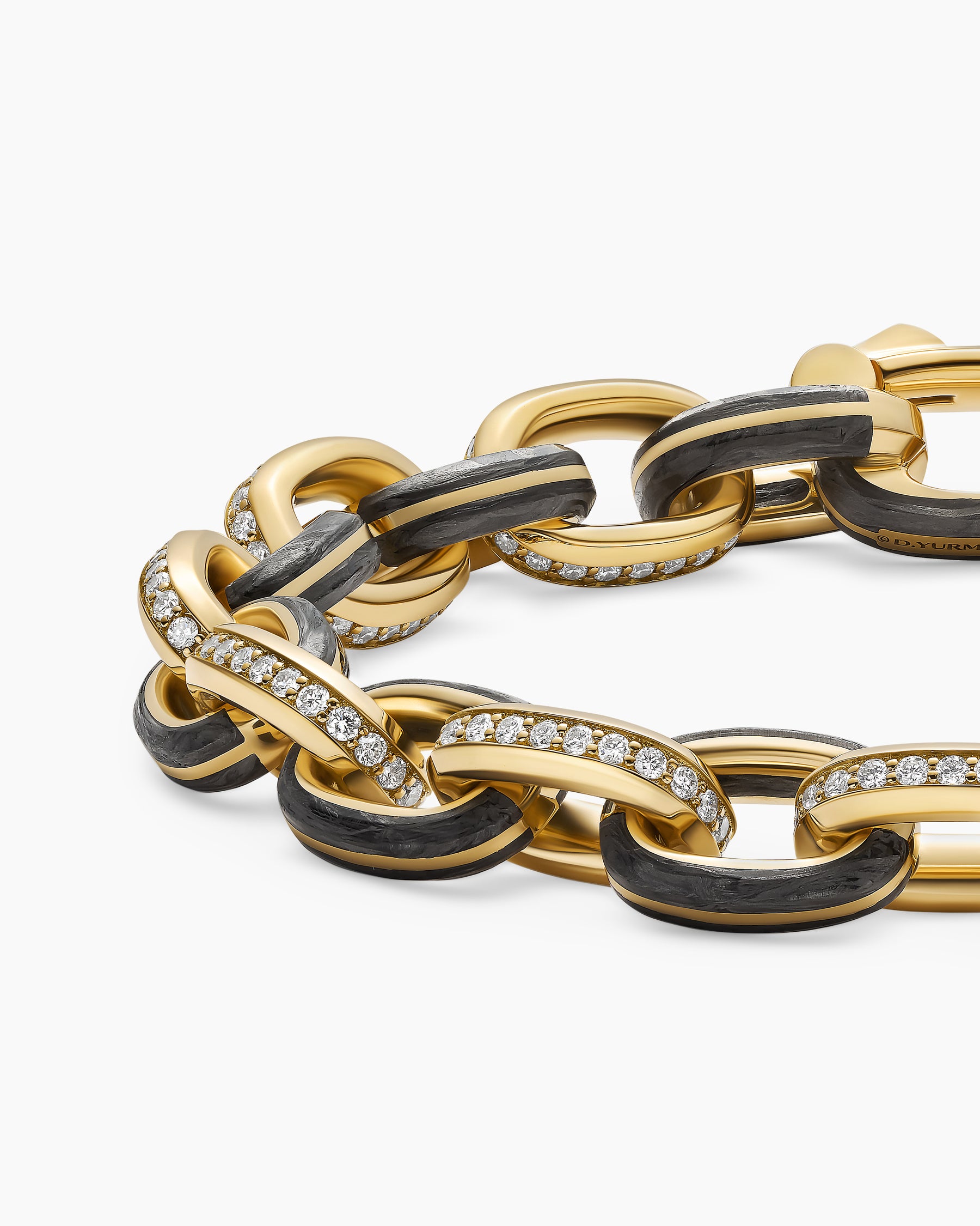 Streamline Oval Link Bracelet in 18K Yellow Gold with Forged Carbon and Diamonds, 10.8mm - Image 5