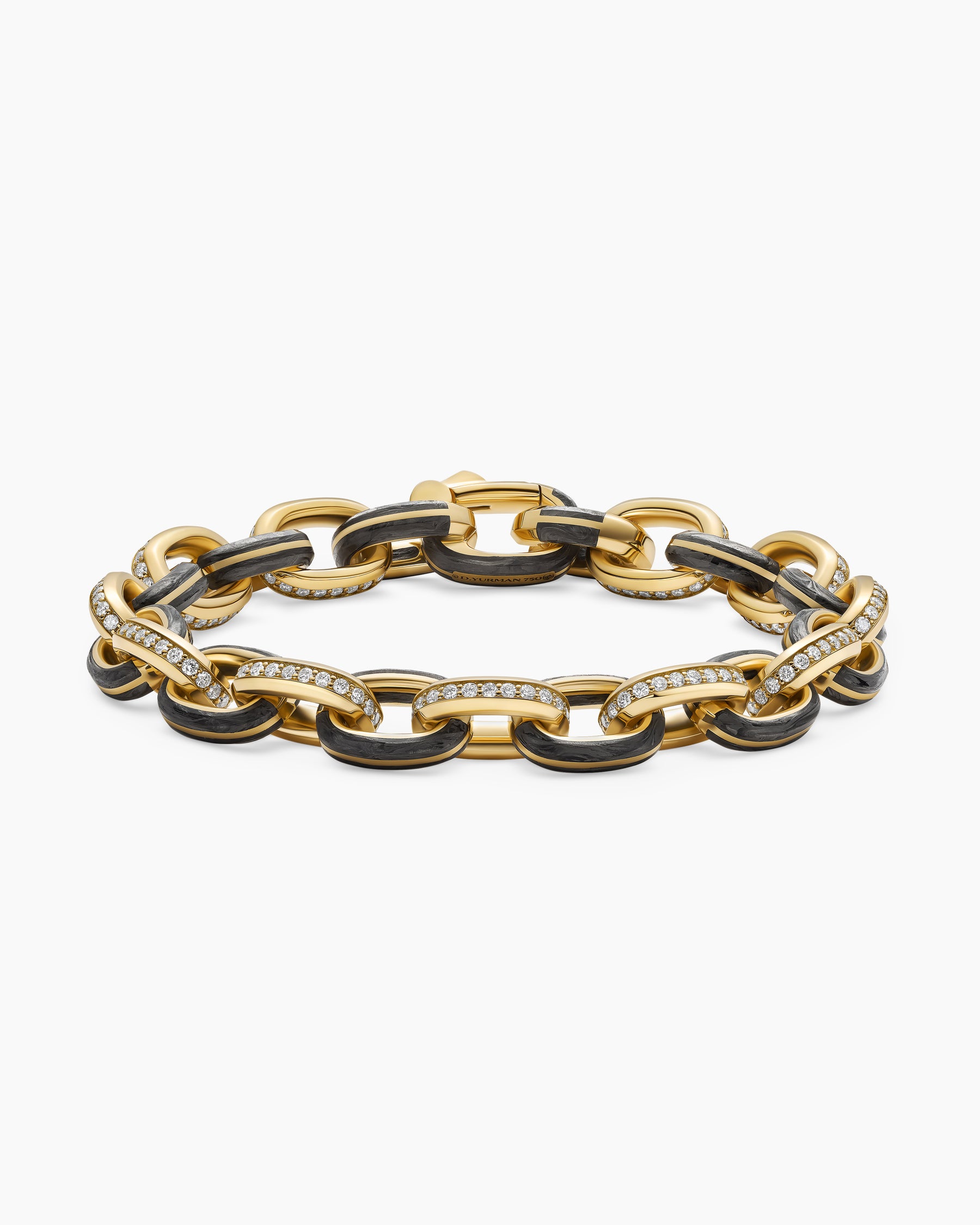 Streamline Oval Link Bracelet in 18K Yellow Gold with Forged Carbon and Diamonds, 10.8mm