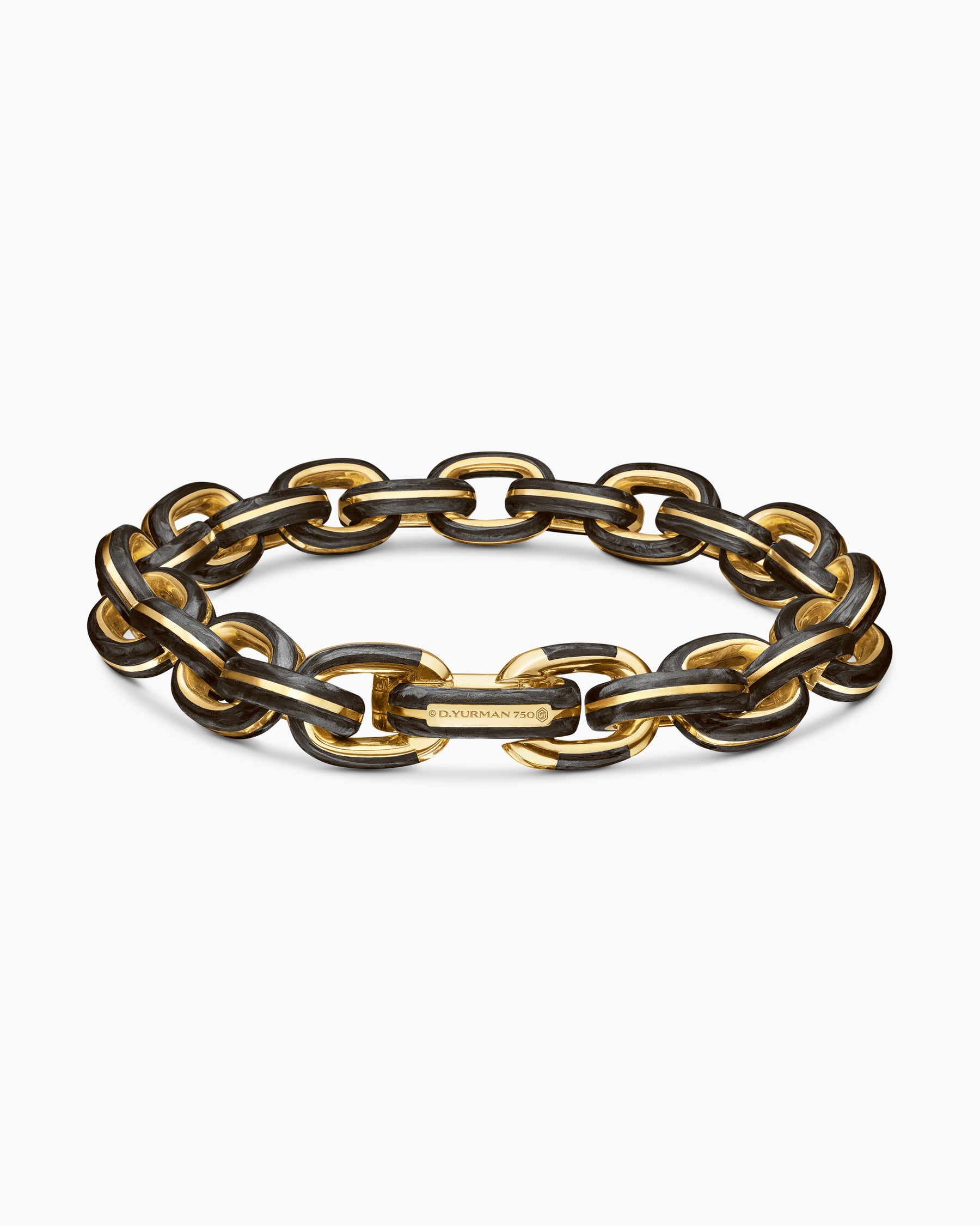 Streamline Oval Link Bracelet in 18K Yellow Gold with Forged Carbon, 10.8mm - Image 5