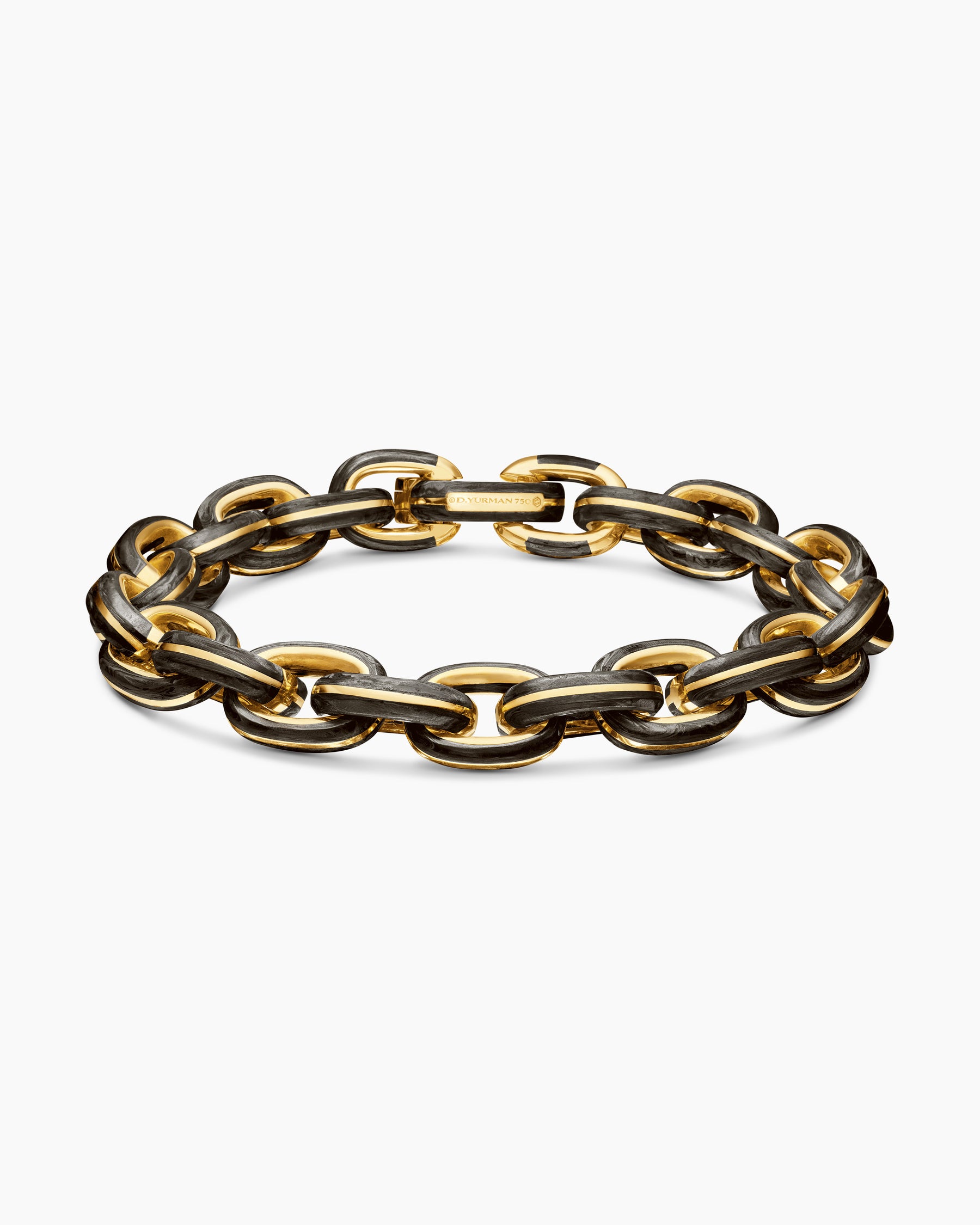 Streamline Oval Link Bracelet in 18K Yellow Gold with Forged Carbon, 10.8mm