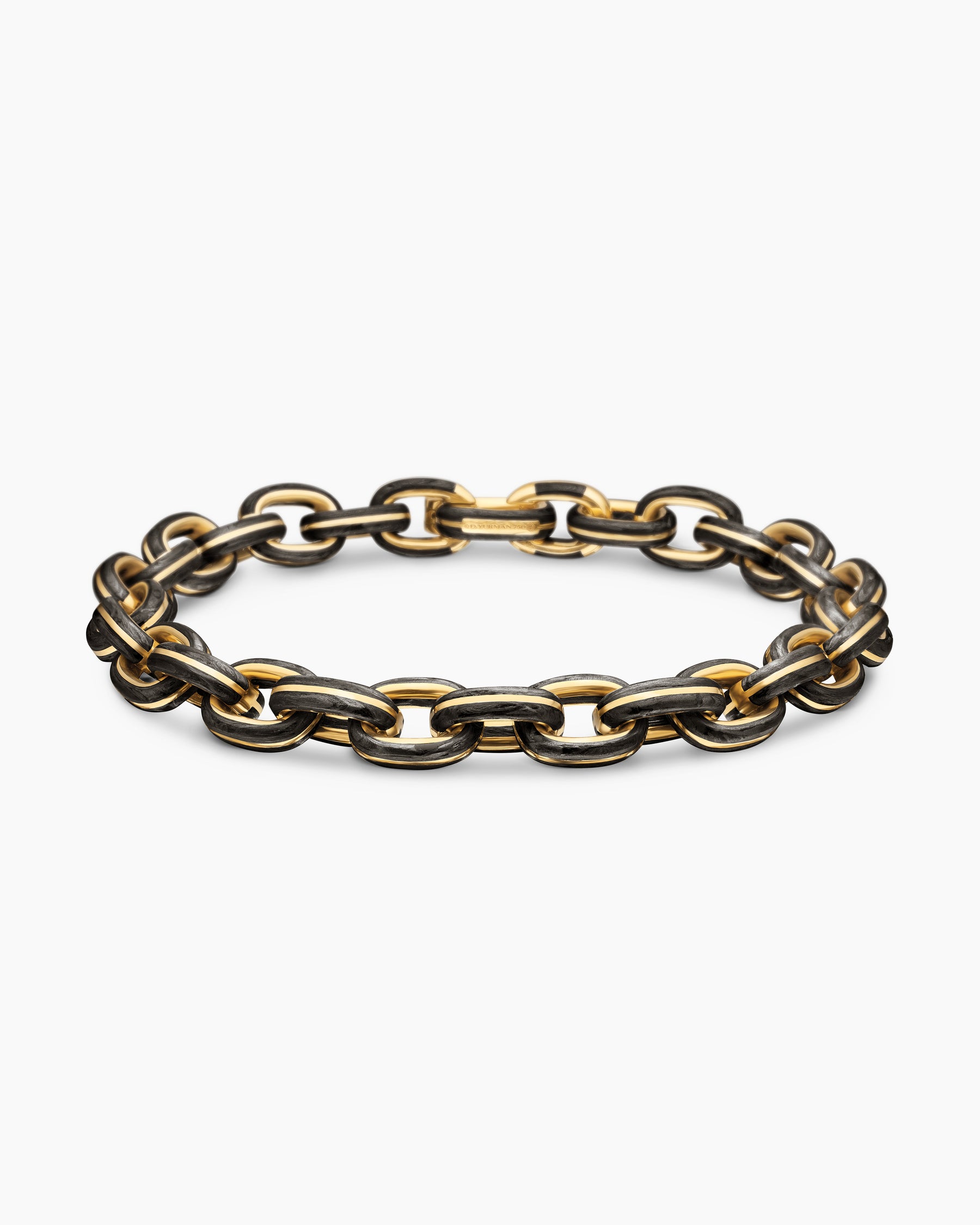 Streamline Oval Link Bracelet in 18K Yellow Gold with Forged Carbon, 8.5mm