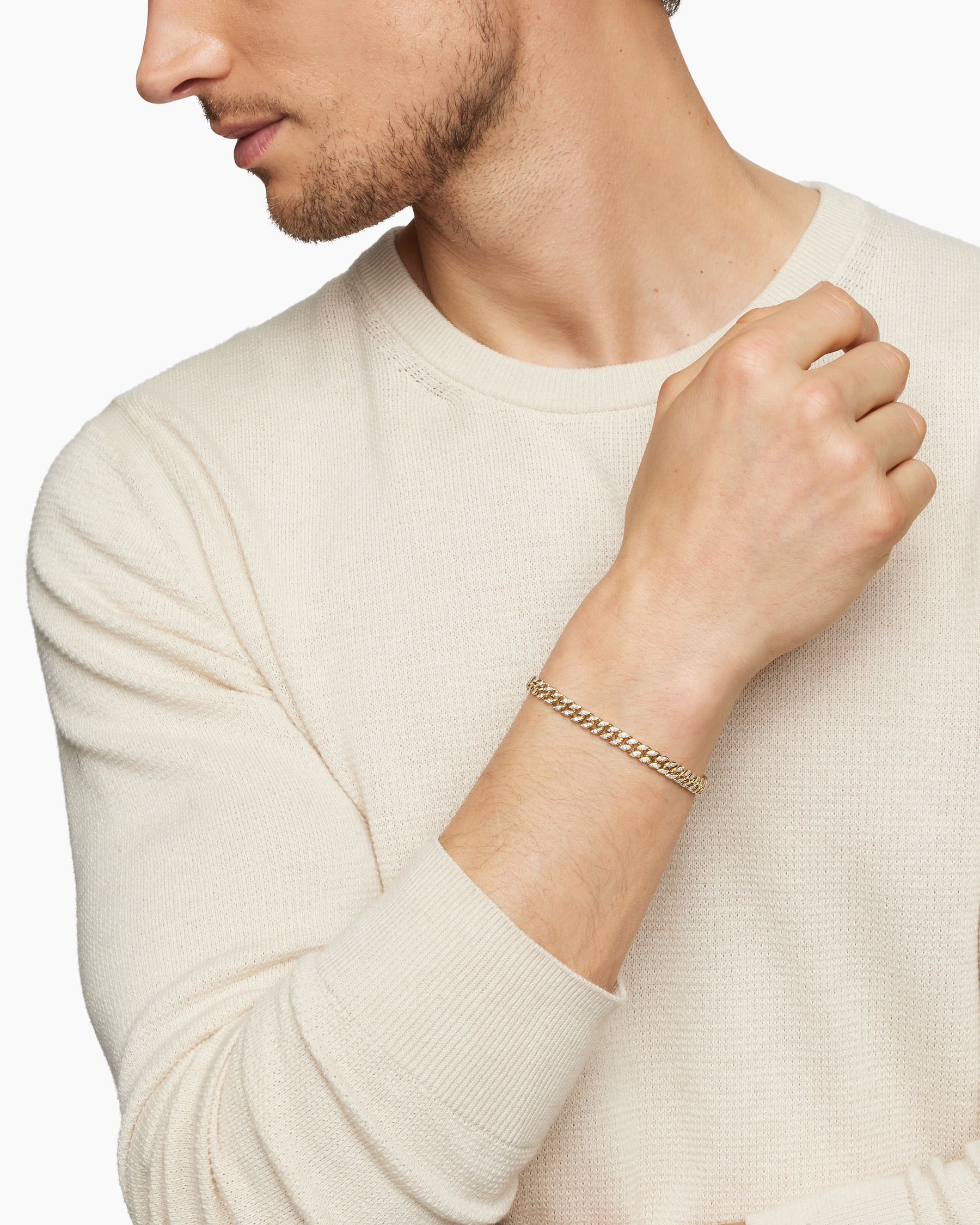 Alternative view of Curb Chain Bracelet in 18K Yellow Gold with Diamonds, 6mm