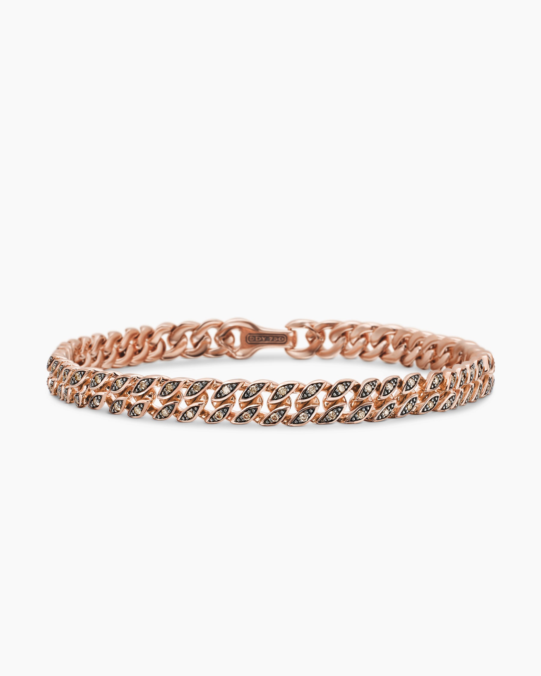 Curb Chain Bracelet in 18K Rose Gold with Cognac Diamonds, 6mm - Image 4