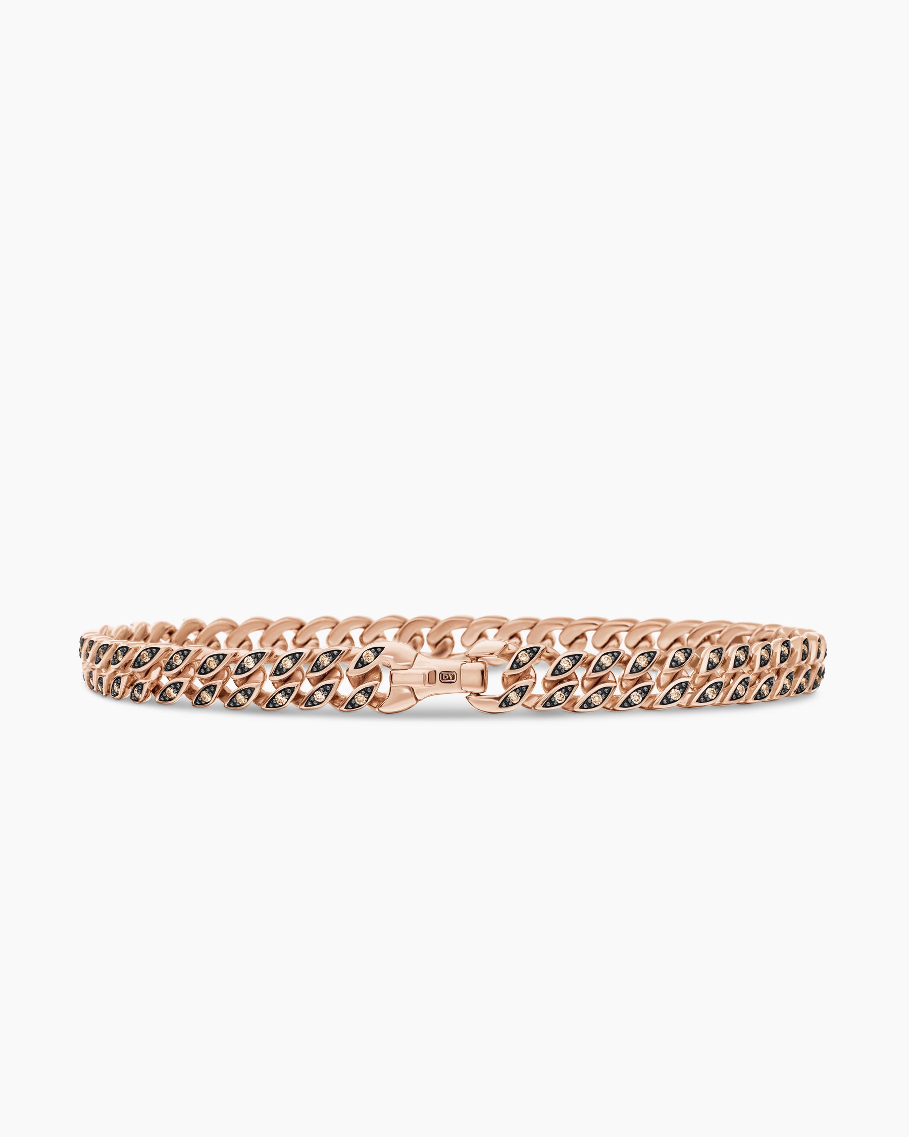 Curb Chain Bracelet in 18K Rose Gold with Cognac Diamonds, 6mm - Image 6