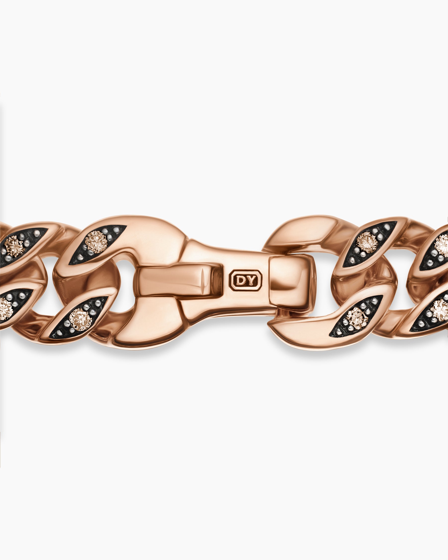 Curb Chain Bracelet in 18K Rose Gold with Cognac Diamonds, 6mm - Image 7