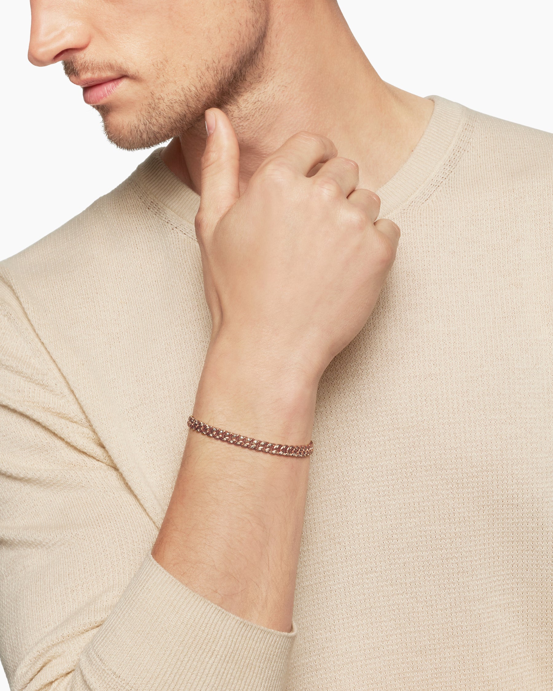 Alternative view of Curb Chain Bracelet in 18K Rose Gold with Cognac Diamonds, 6mm