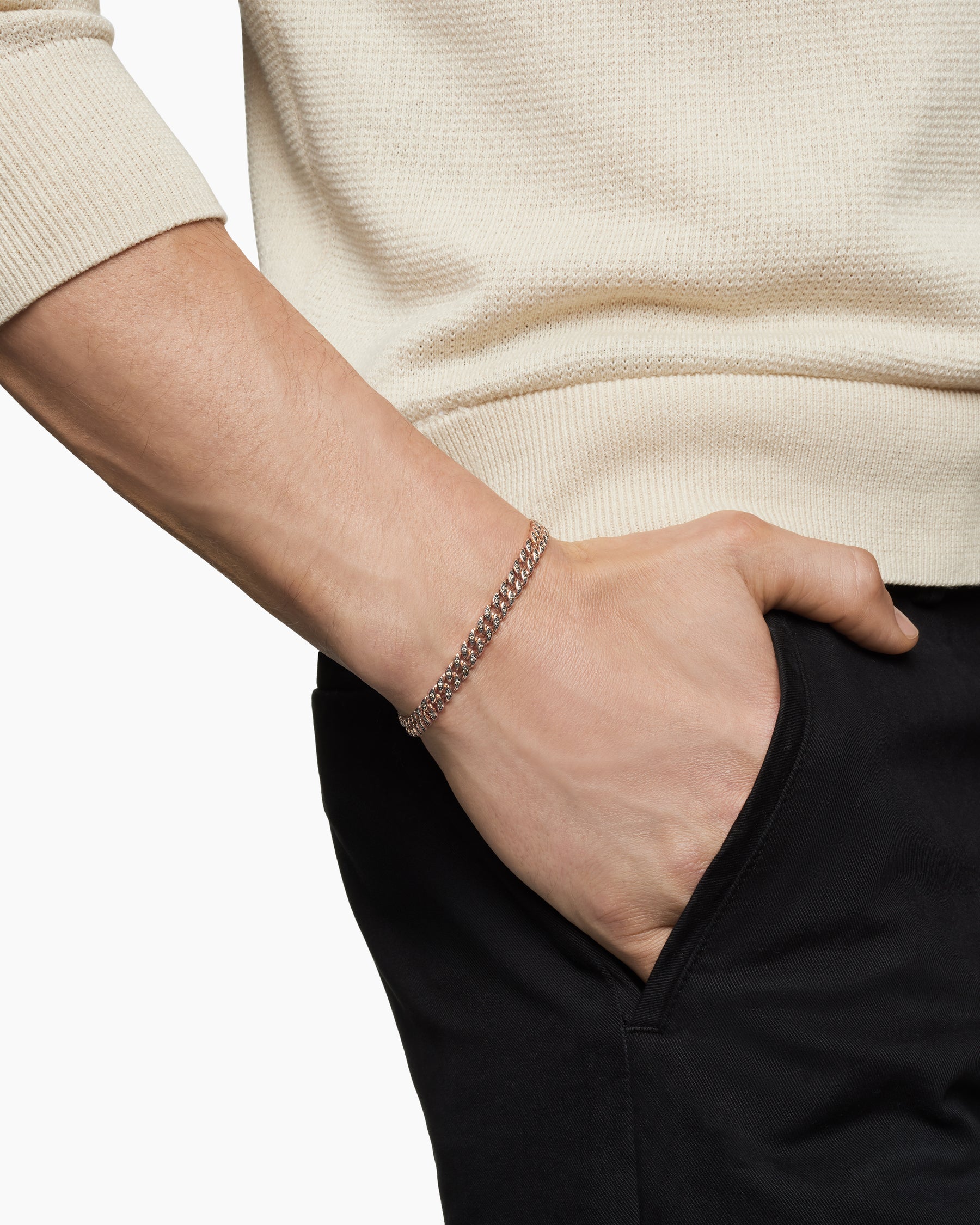 Curb Chain Bracelet in 18K Rose Gold with Cognac Diamonds, 6mm - Image 8