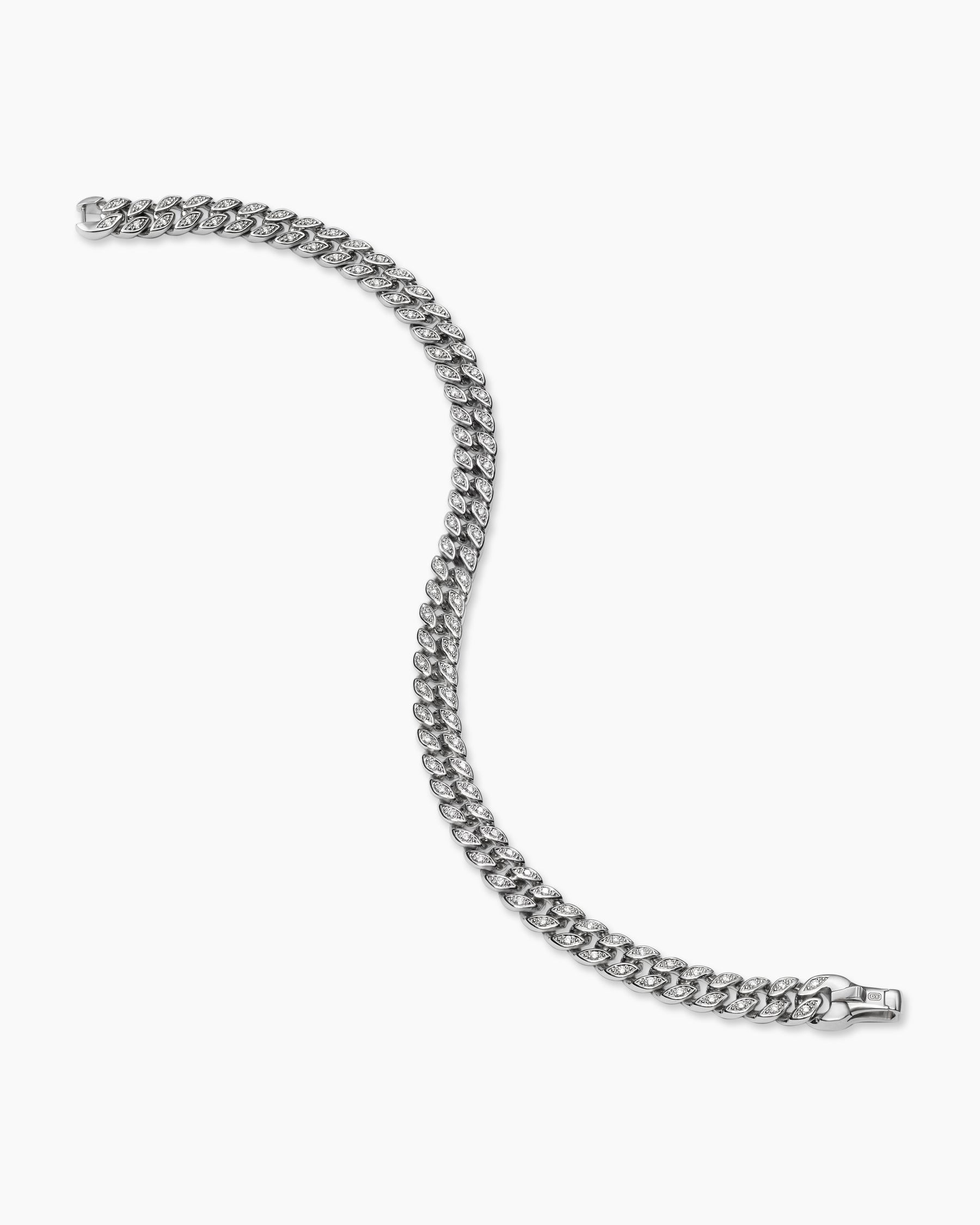 Curb Chain Bracelet in Platinum with Diamonds, 6mm - Image 3