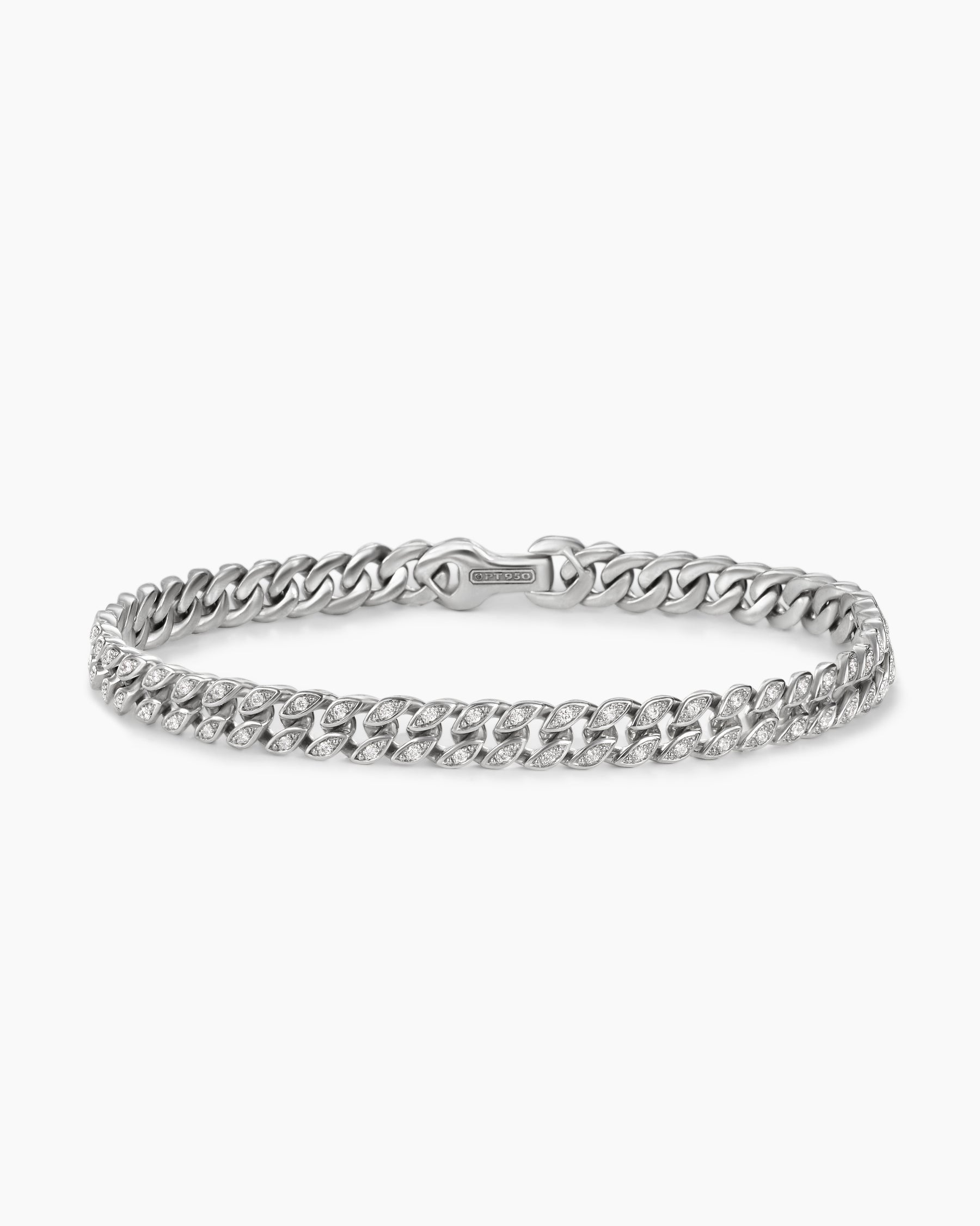 Curb Chain Bracelet in Platinum with Diamonds, 6mm - Image 4