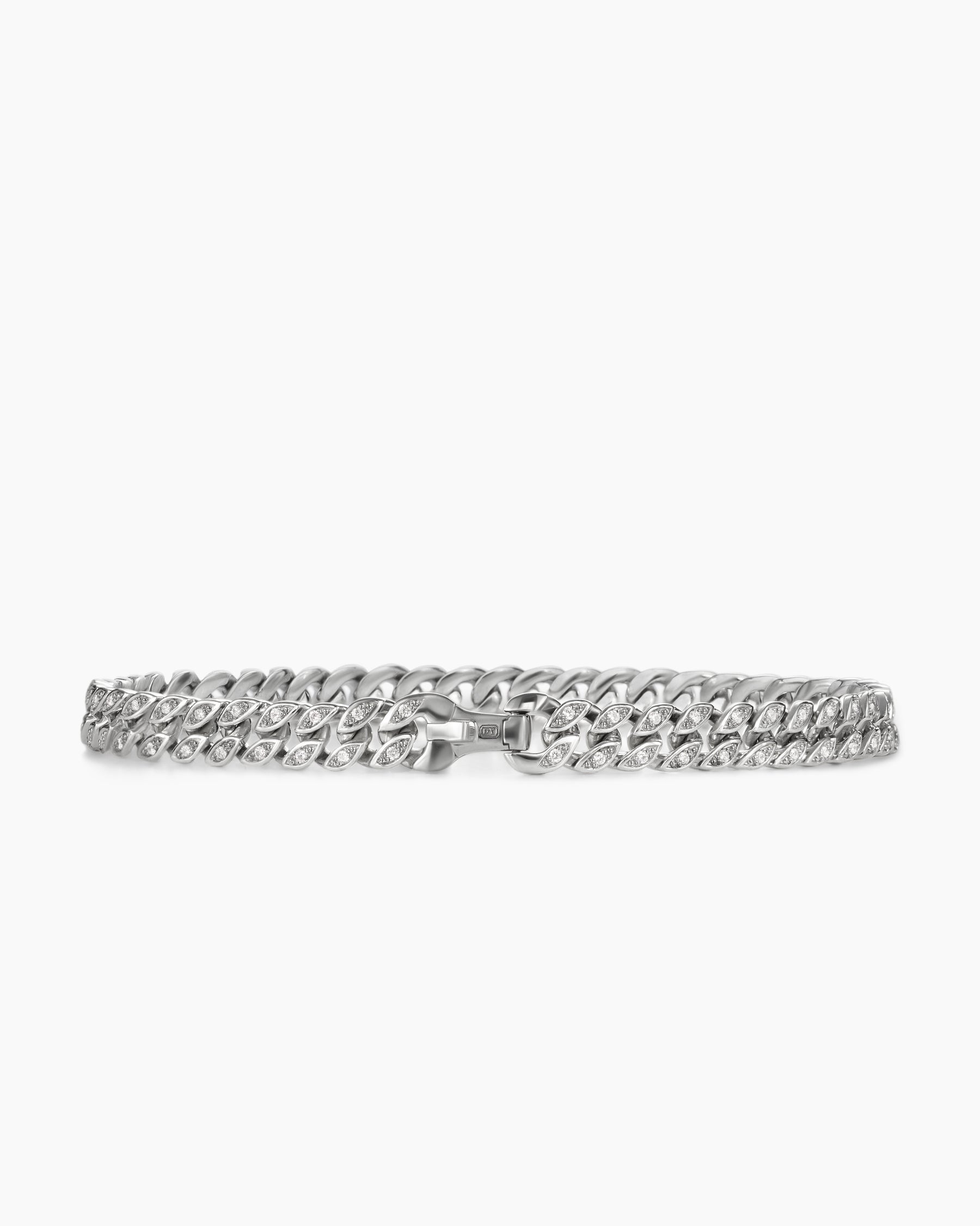 Curb Chain Bracelet in Platinum with Diamonds, 6mm - Image 6