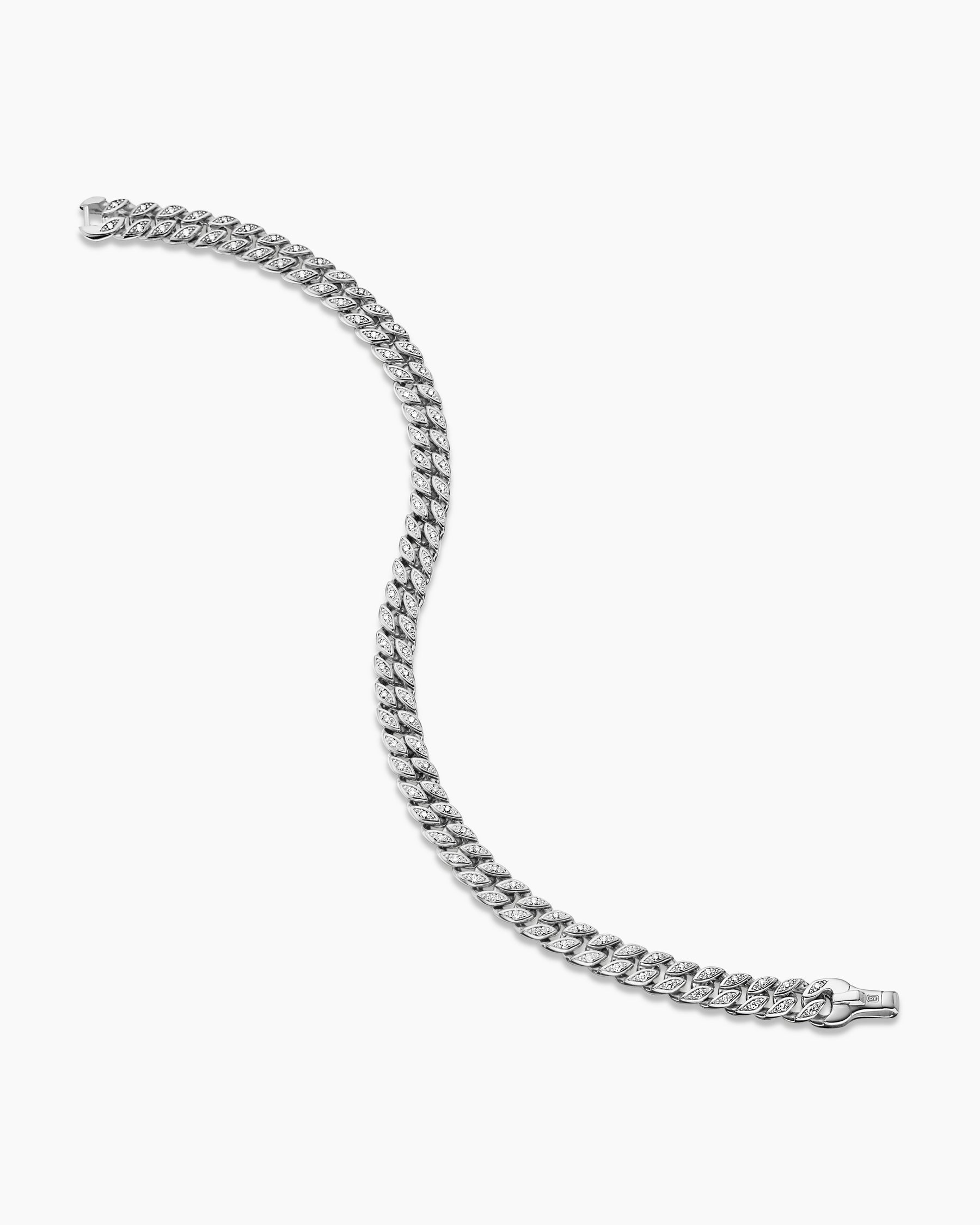 Curb Chain Bracelet in Sterling Silver with Diamonds, 6mm - Image 3
