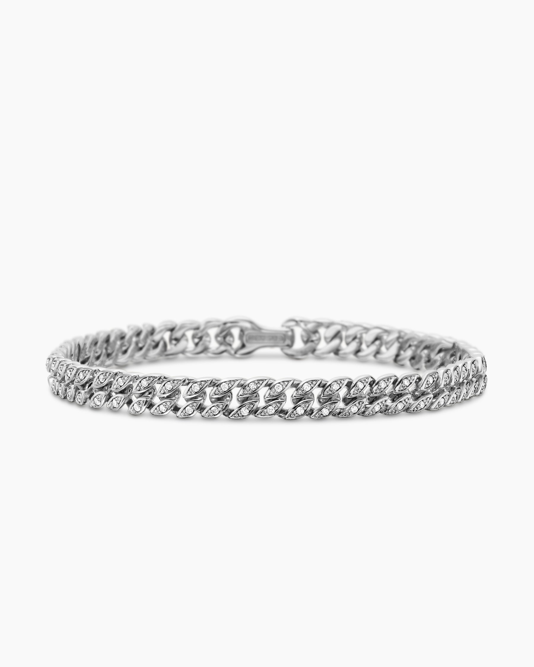 Curb Chain Bracelet in Sterling Silver with Diamonds, 6mm - Image 4