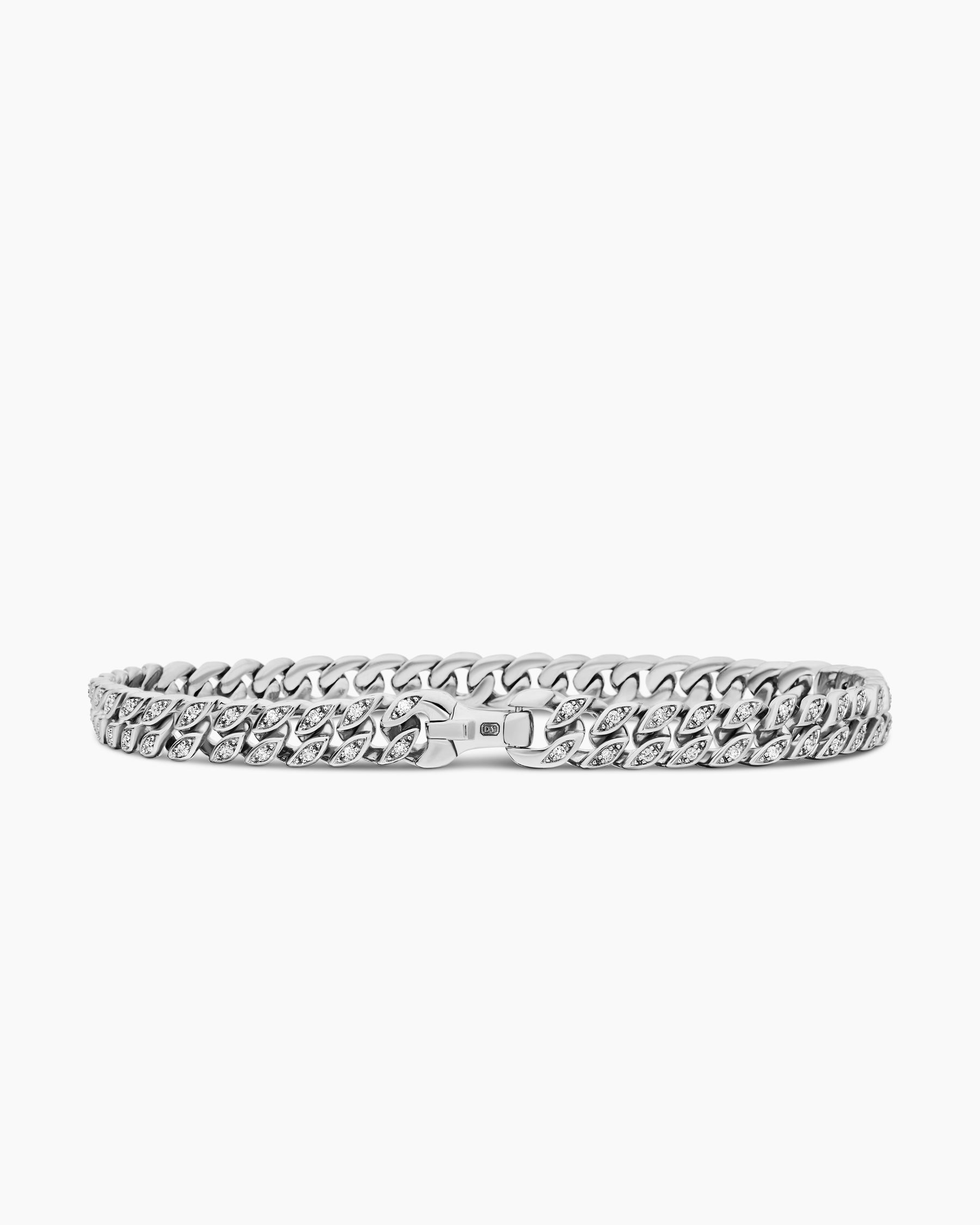 Curb Chain Bracelet in Sterling Silver with Diamonds, 6mm - Image 6