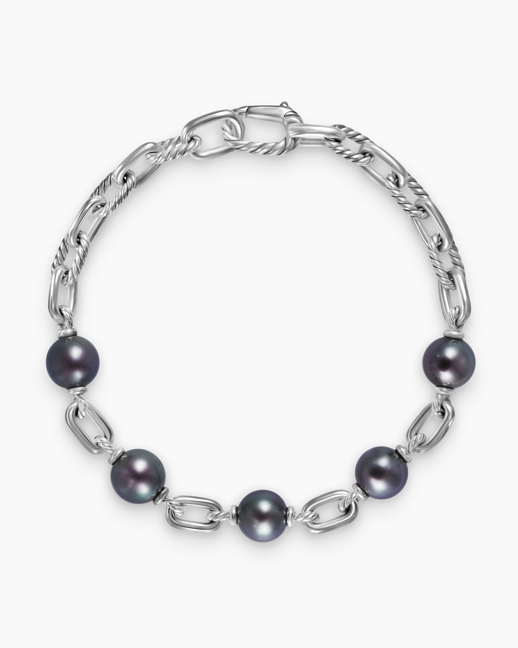 DY Madison Chain Bracelet in Sterling Silver with Grey Pearls, 6mm - Image 3