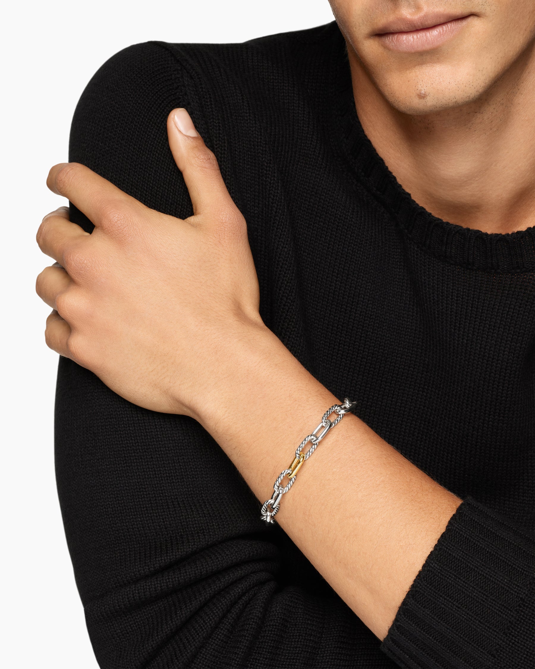 Alternative view of DY Madison Chain Bracelet in Sterling Silver with 18K Yellow Gold, 8.5mm