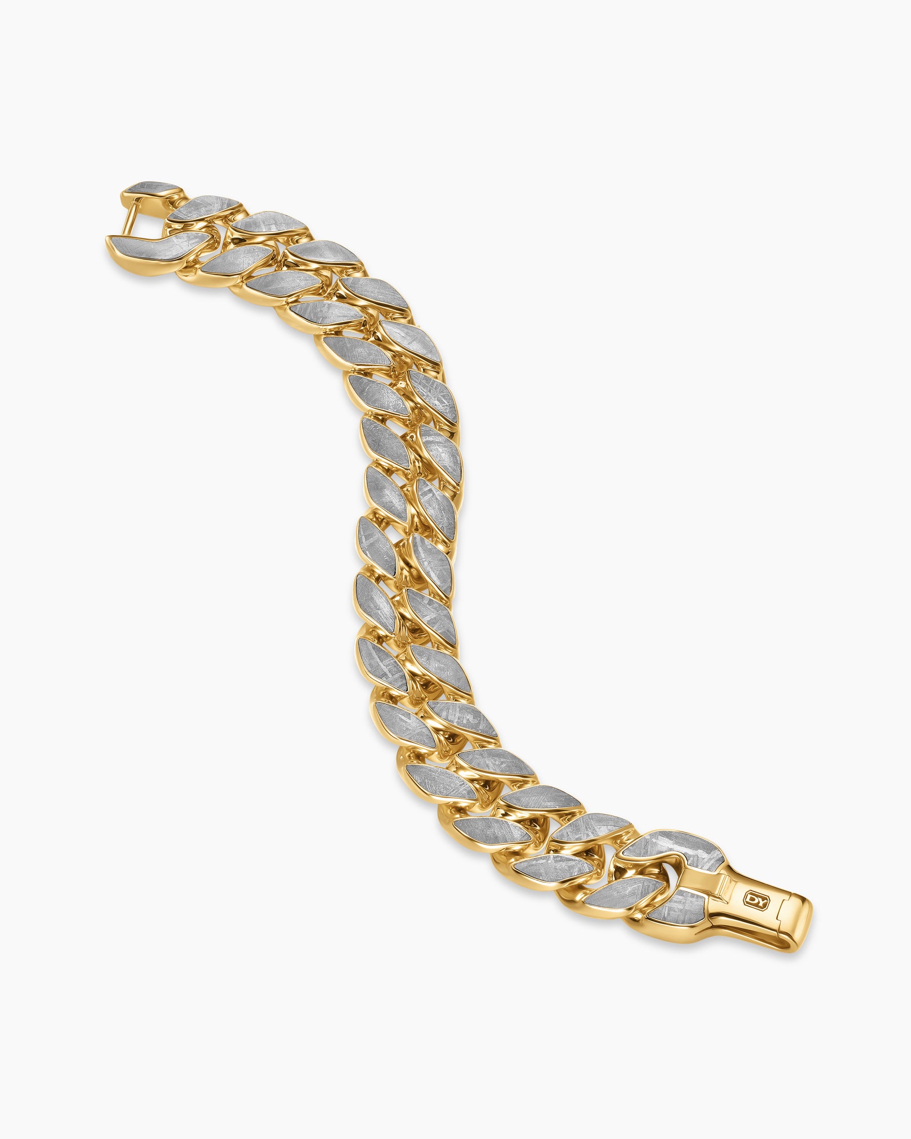 Curb Chain Bracelet in 18K Yellow Gold with Meteorite, 18mm - Image 3
