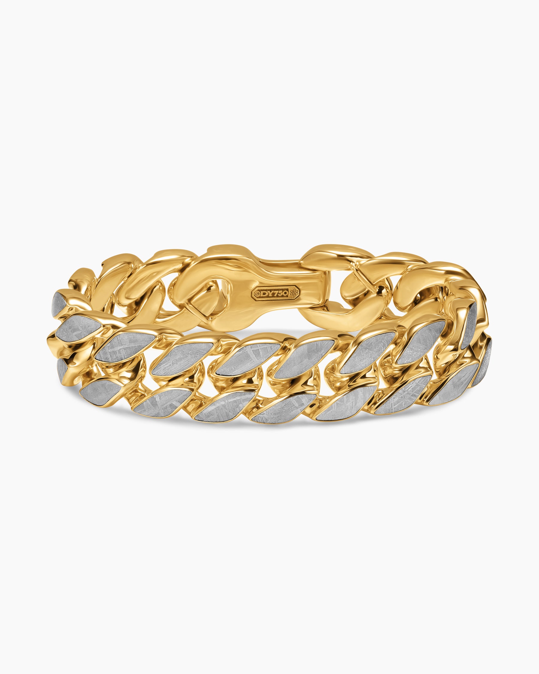 Curb Chain Bracelet in 18K Yellow Gold with Meteorite, 18mm