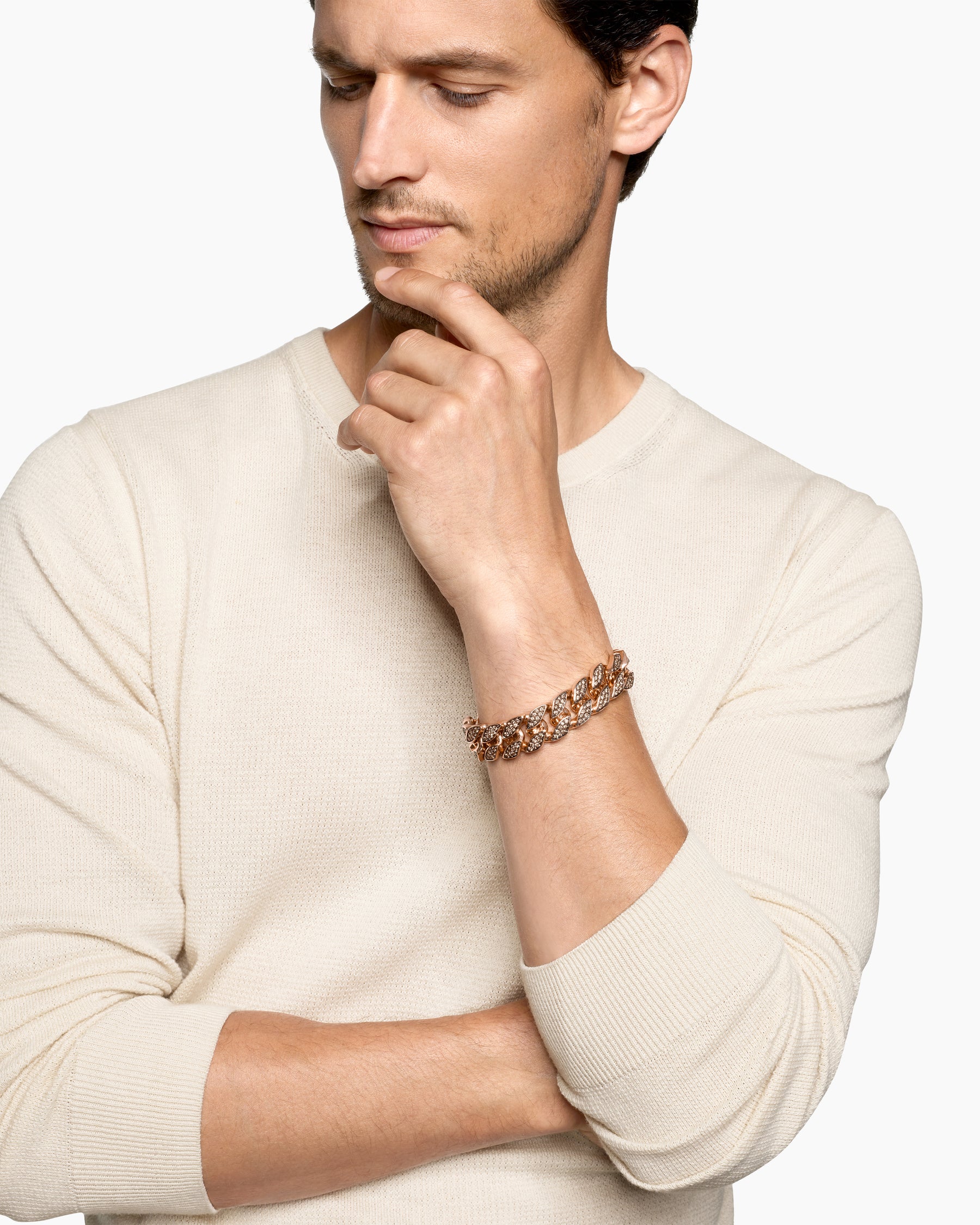 Alternative view of Curb Chain Bracelet in 18K Rose Gold with Cognac Diamonds, 18mm