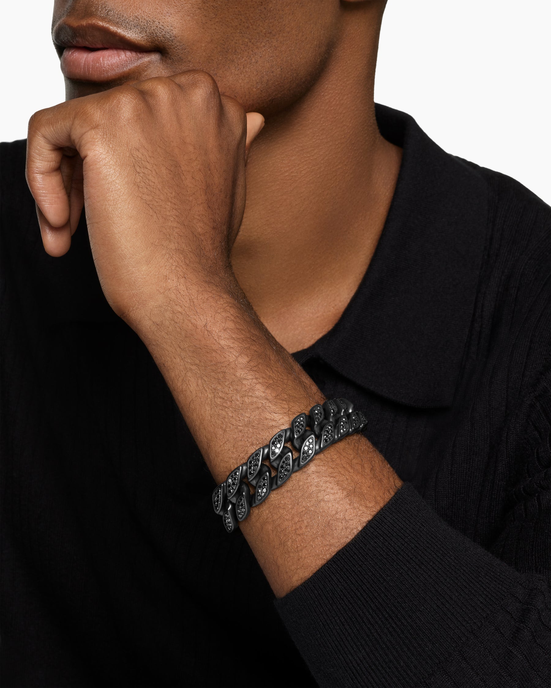 Alternative view of Curb Chain Bracelet in Black Titanium with Black Diamonds, 18mm