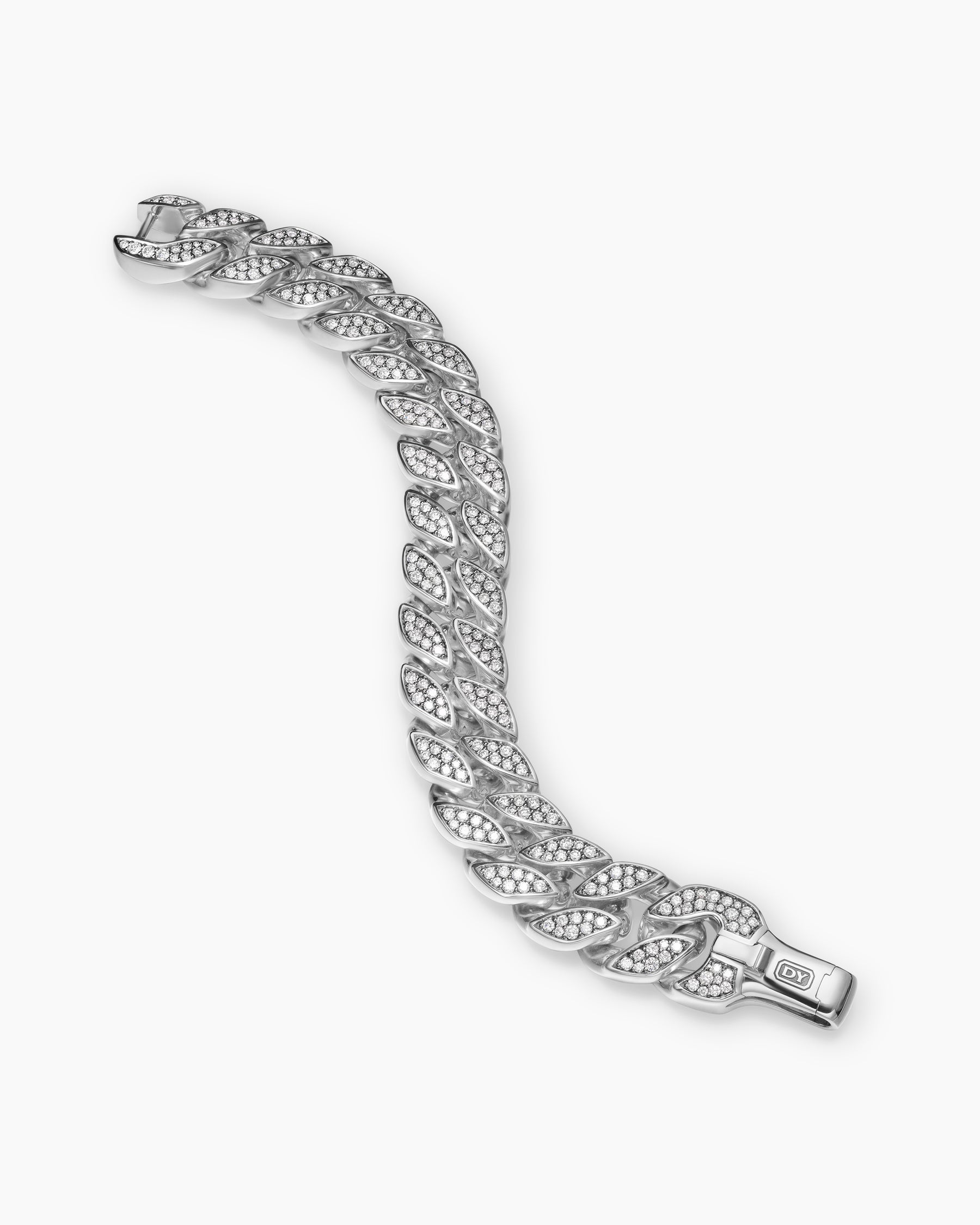 Curb Chain Bracelet in Sterling Silver with Diamonds, 18mm - Image 3