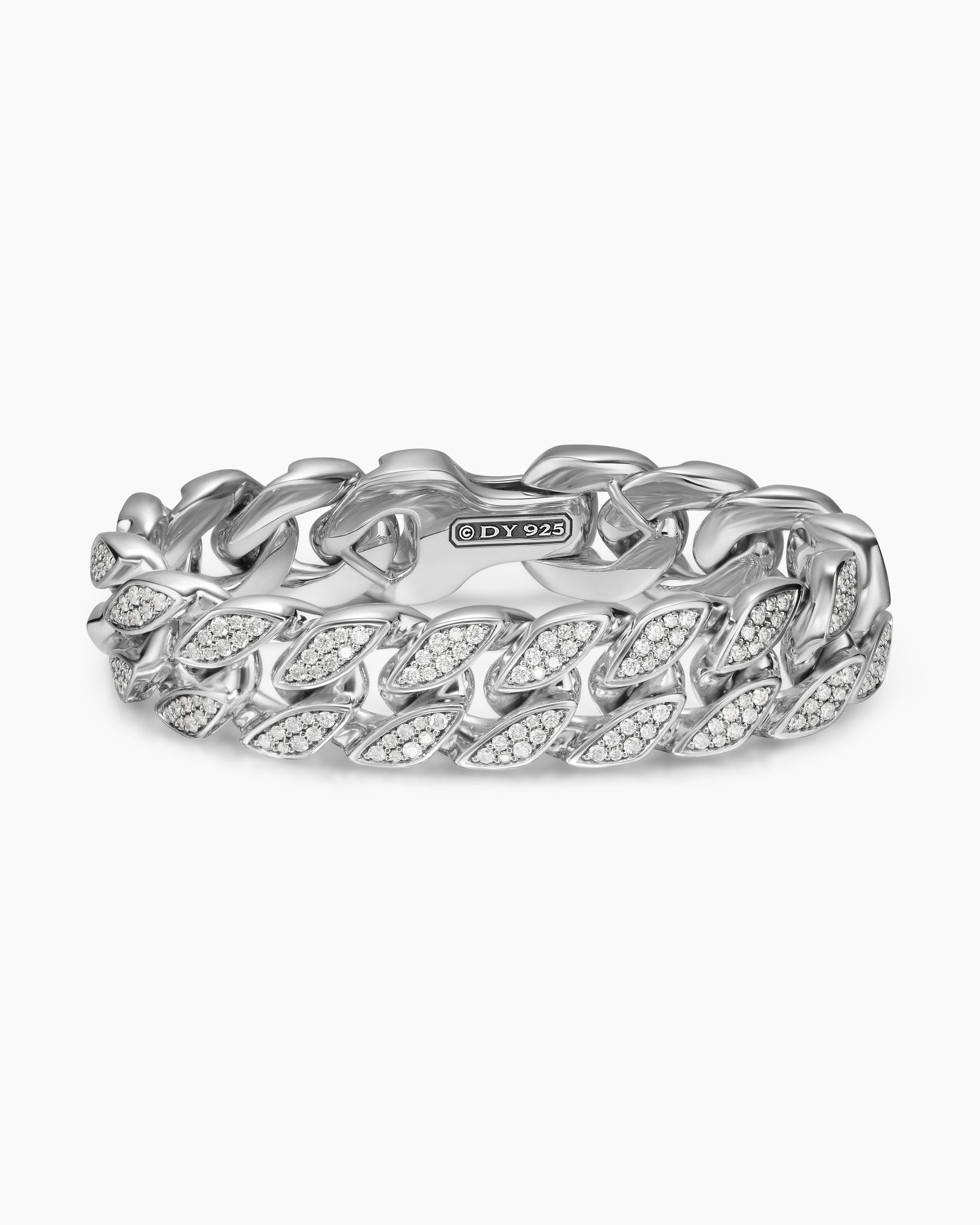 Curb Chain Bracelet in Sterling Silver with Diamonds, 18mm - Image 4