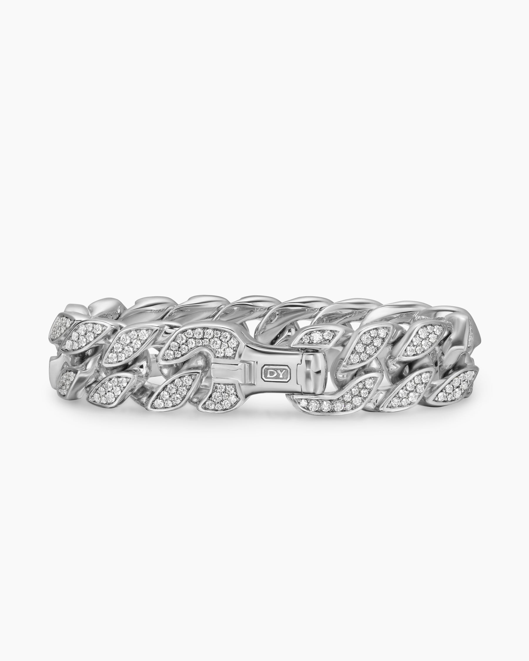 Curb Chain Bracelet in Sterling Silver with Diamonds, 18mm - Image 6