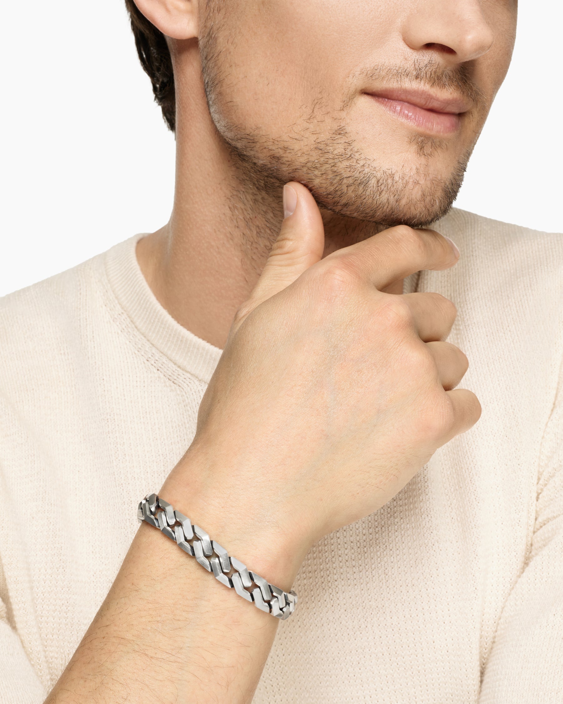 Alternative view of Curb Chain Angular Link Bracelet in Sterling Silver, 11.5mm