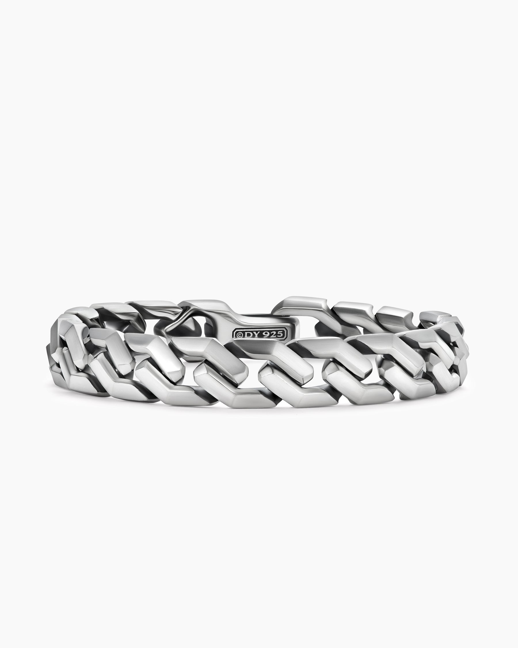 Curb Chain Angular Link Bracelet in Sterling Silver, 11.5mm