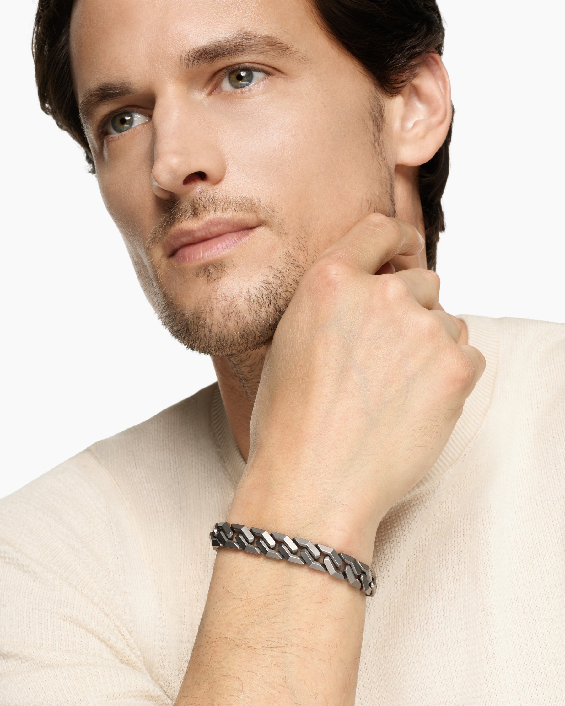 Alternative view of Curb Chain Angular Link Bracelet in Anthracite Titanium, 11.5mm