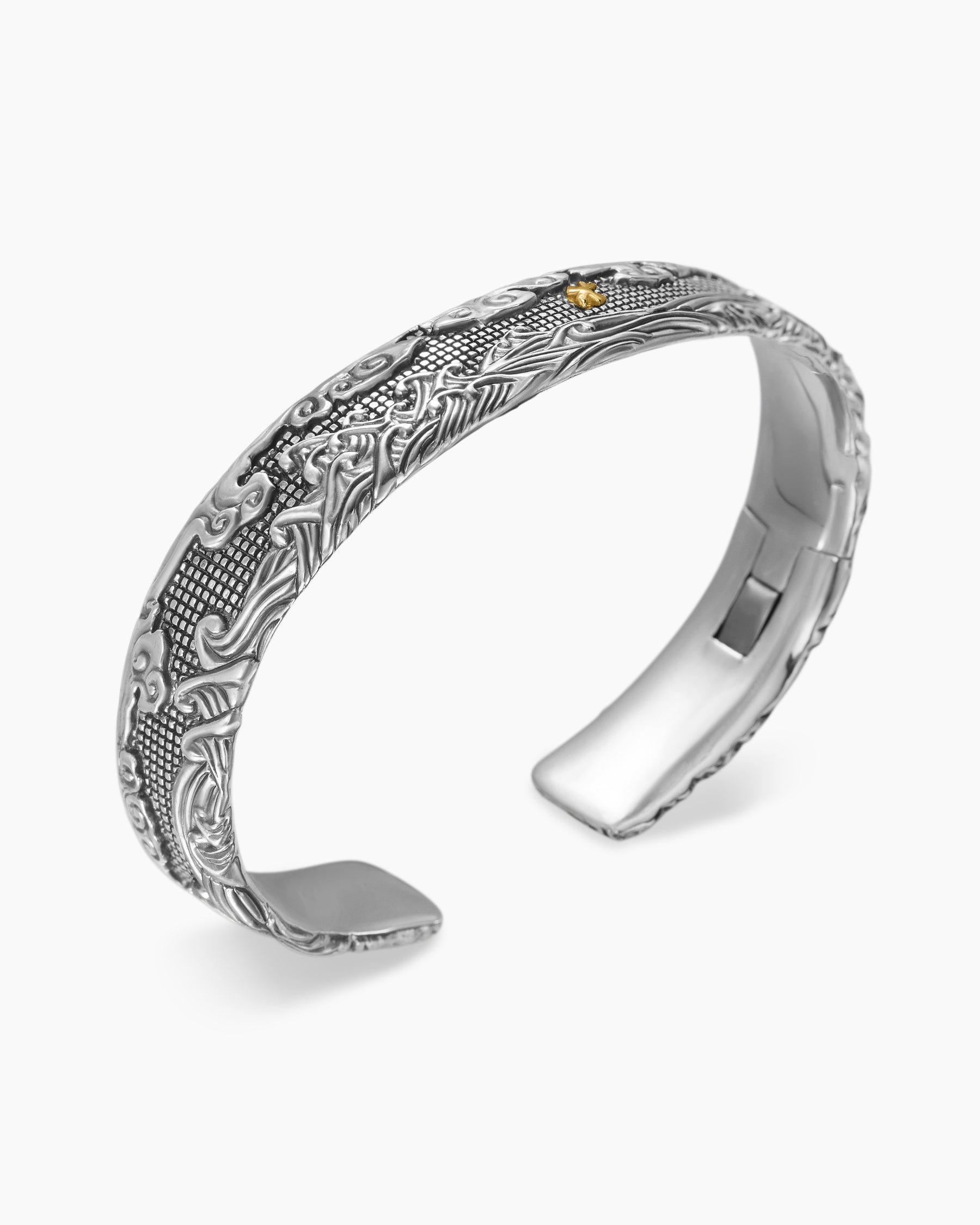 Waves Cuff Bracelet in Sterling Silver with 18K Yellow Gold, 12mm - Image 3