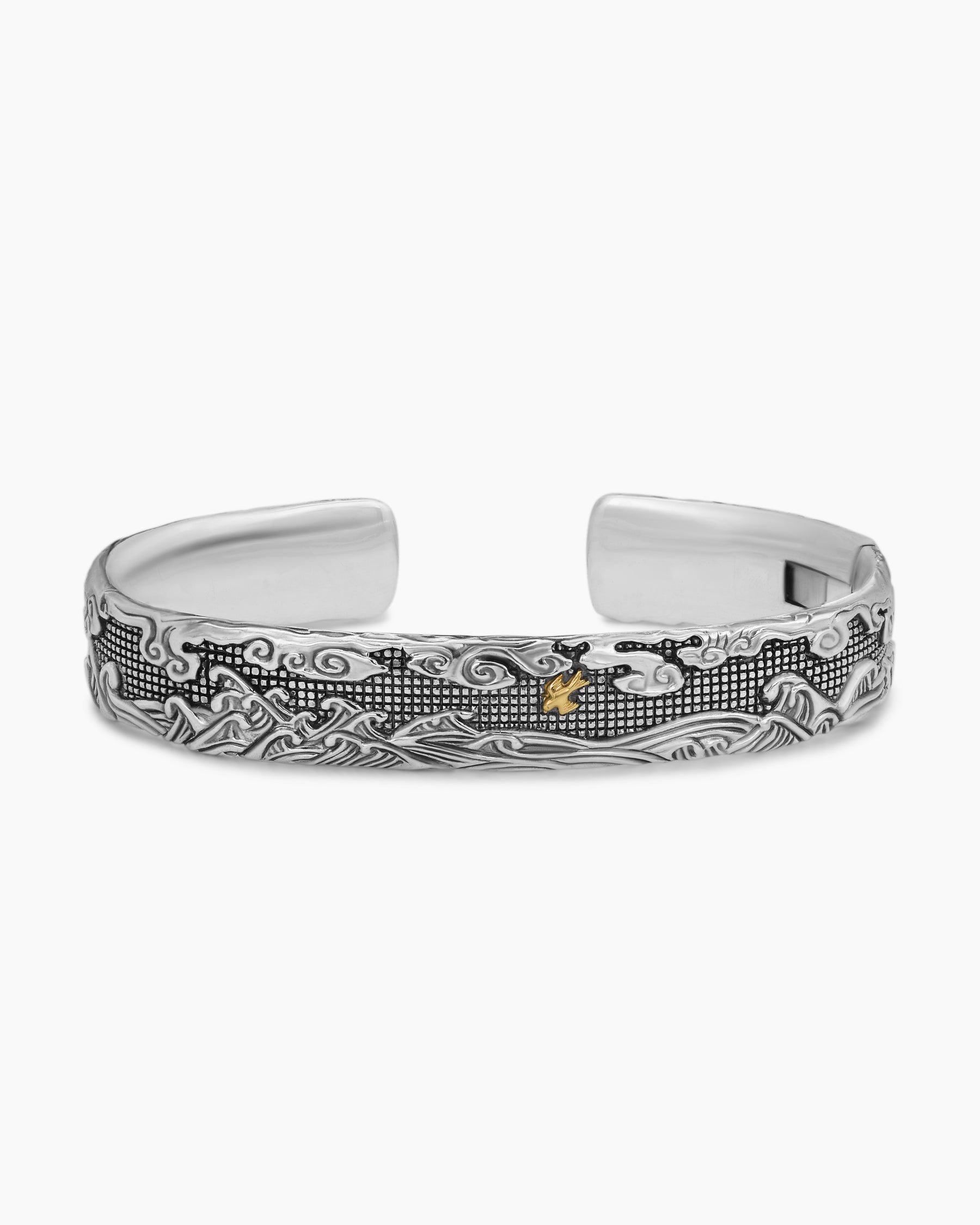 Waves Cuff Bracelet in Sterling Silver with 18K Yellow Gold, 12mm - Image 4