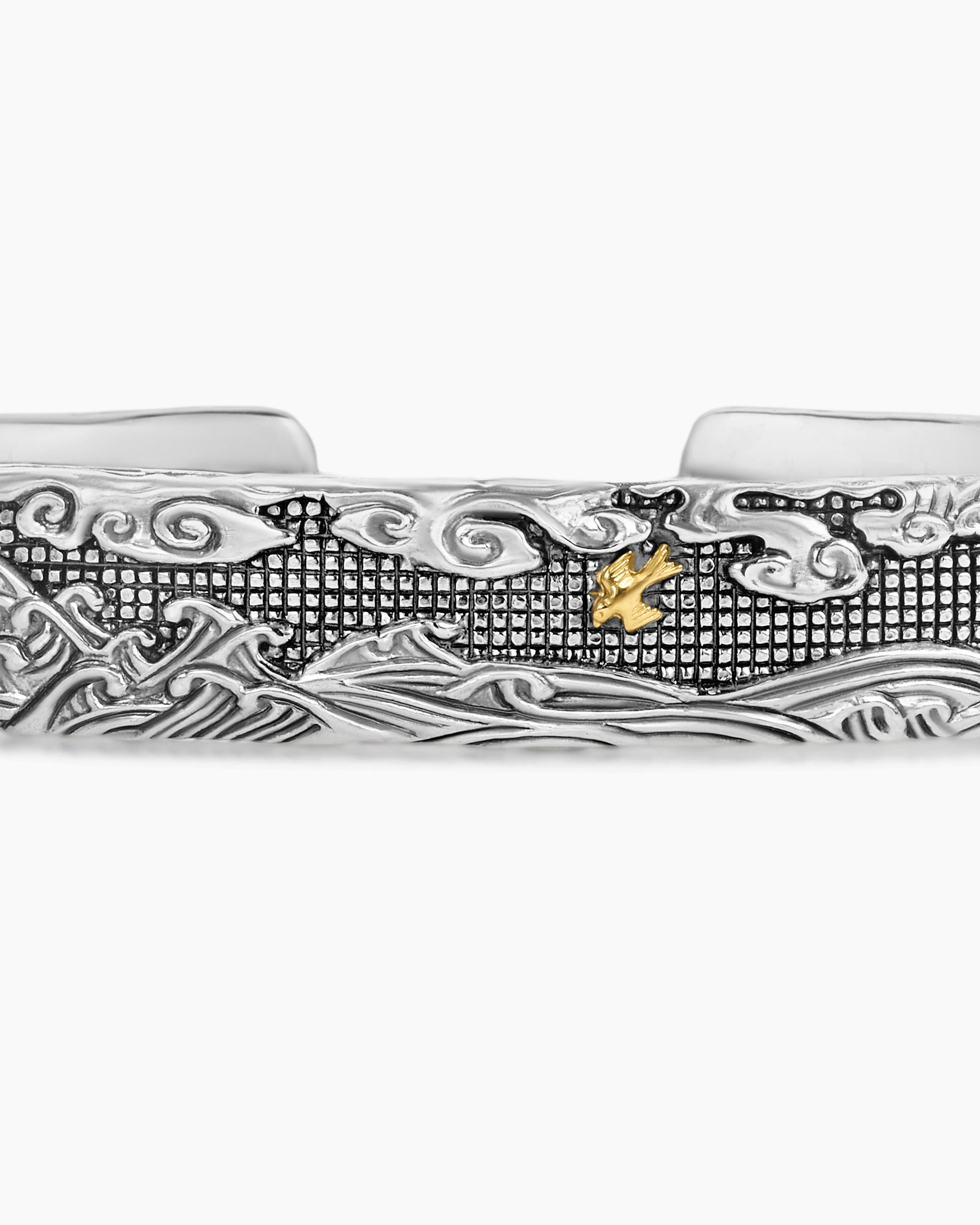 Waves Cuff Bracelet in Sterling Silver with 18K Yellow Gold, 12mm - Image 6