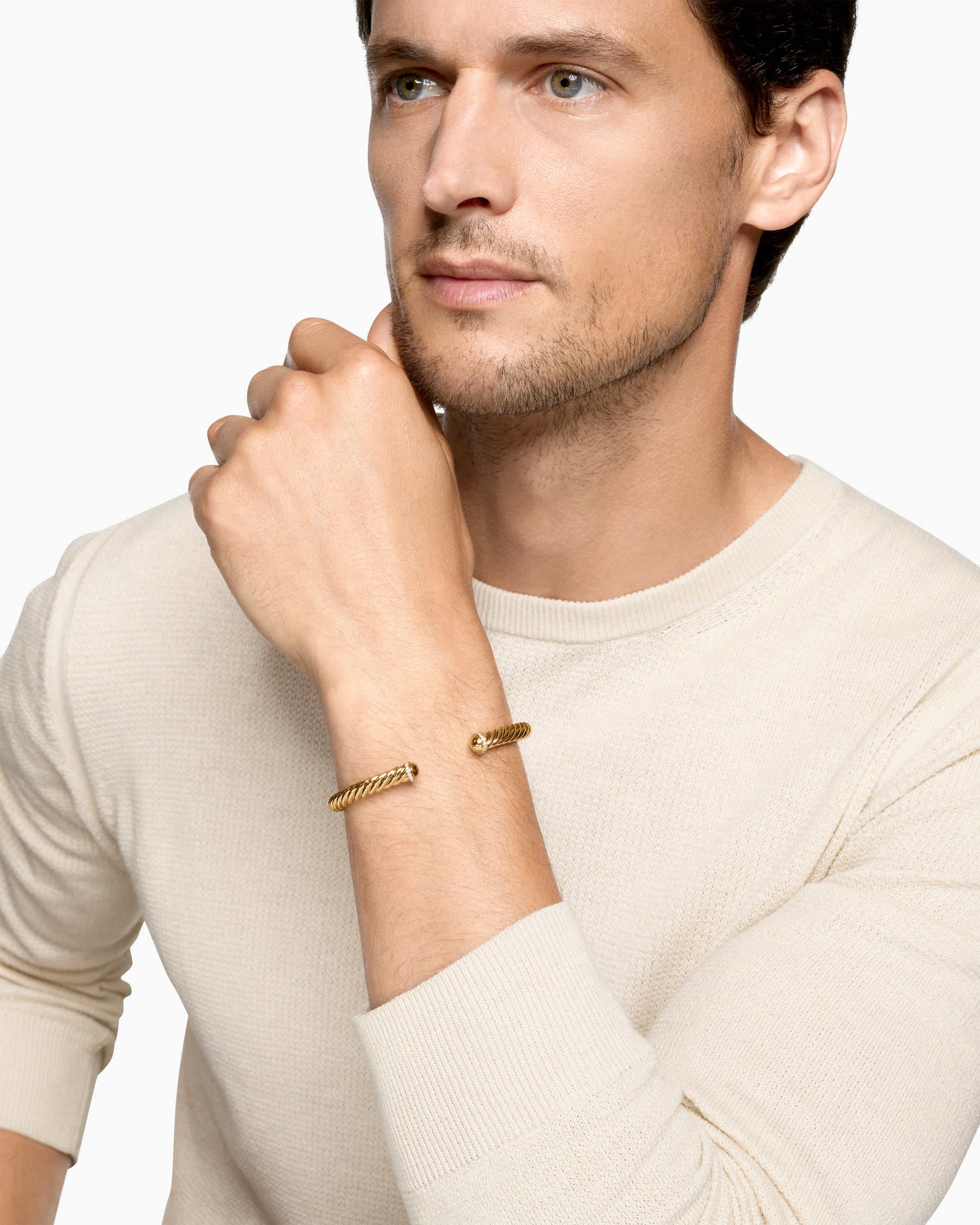Alternative view of Cable Cuff Bracelet in 18K Yellow Gold with Pavé Diamonds, 6mm