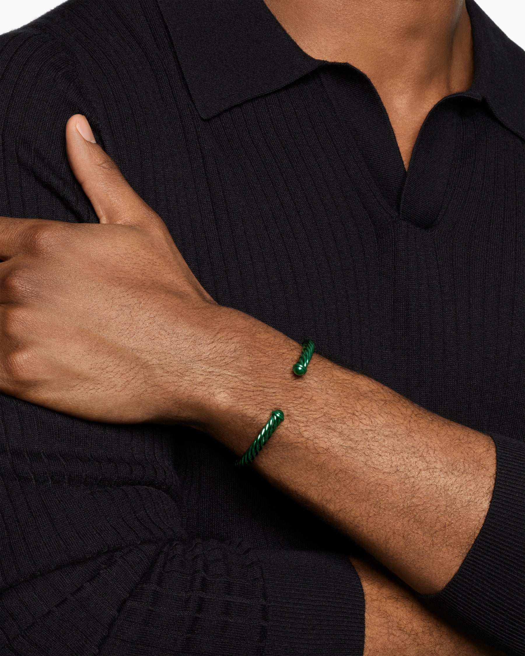Alternative view of Cable Cuff Bracelet in Green Aluminum, 6mm