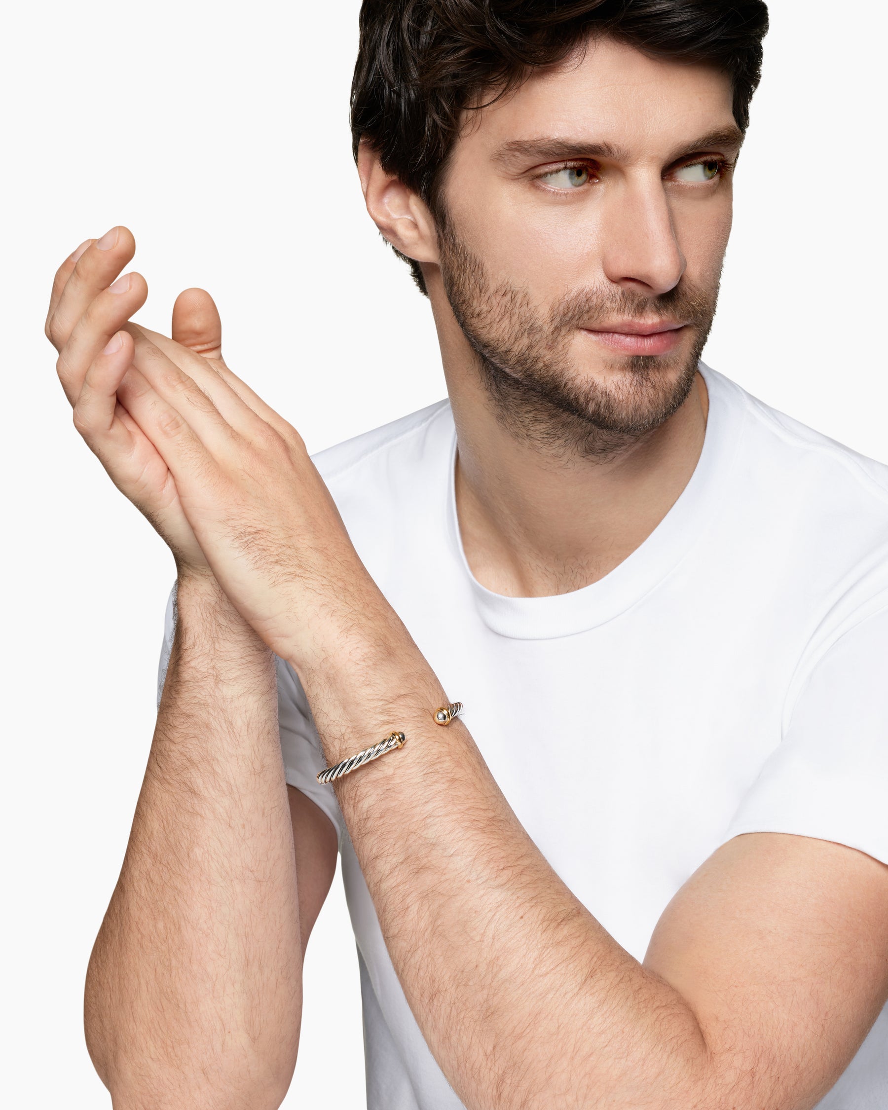 Alternative view of Cable Cuff Bracelet in Sterling Silver with 14K Yellow Gold, 6mm