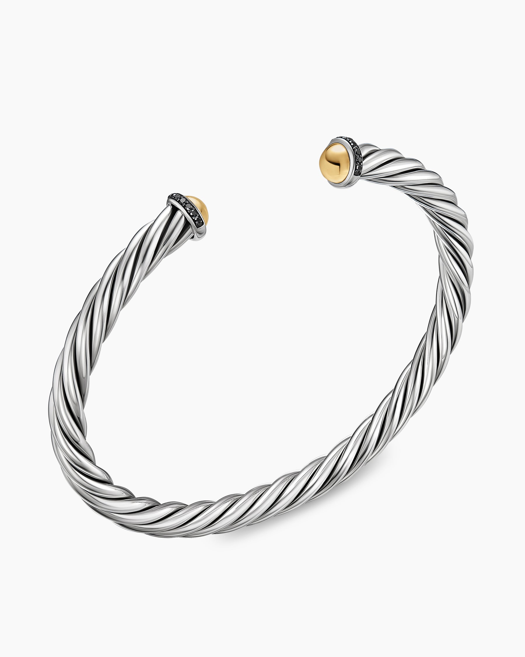 Alternative view of Cable Cuff Bracelet in Sterling Silver with 14K Yellow Gold and Black Diamonds, 6mm
