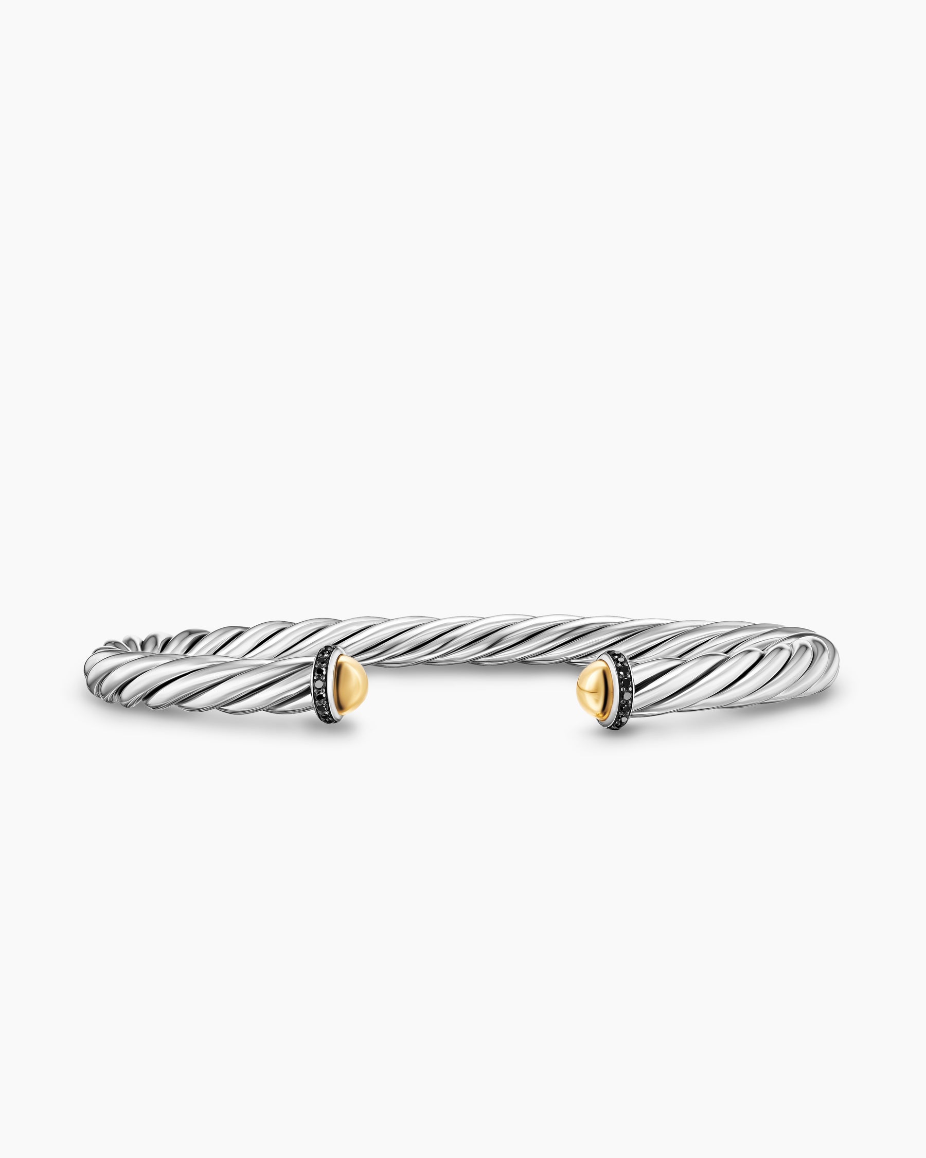 Cable Cuff Bracelet in Sterling Silver with 14K Yellow Gold and Black Diamonds, 6mm