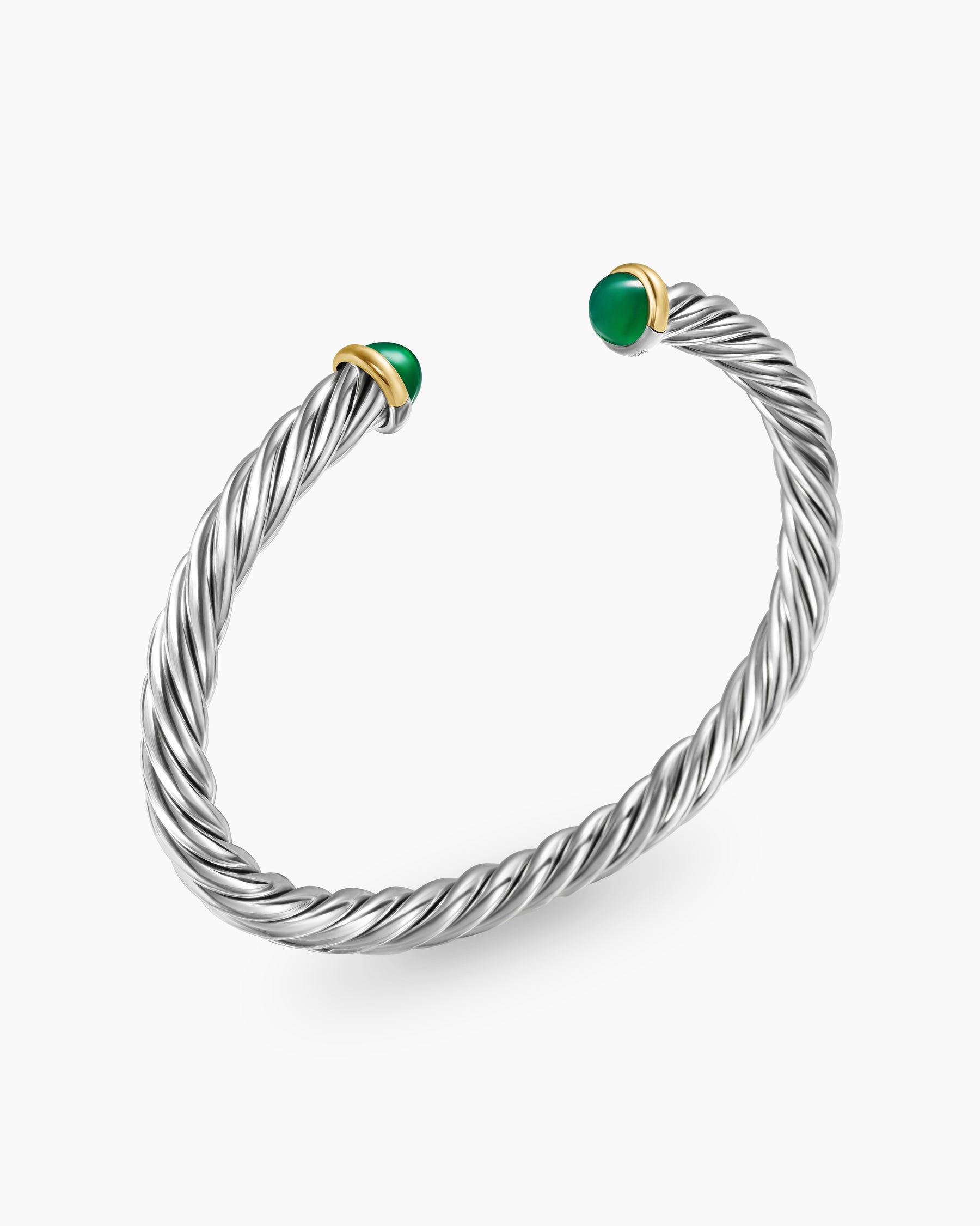 Cable Cuff Bracelet in Sterling Silver with 14K Yellow Gold and Green Onyx, 6mm - Image 3